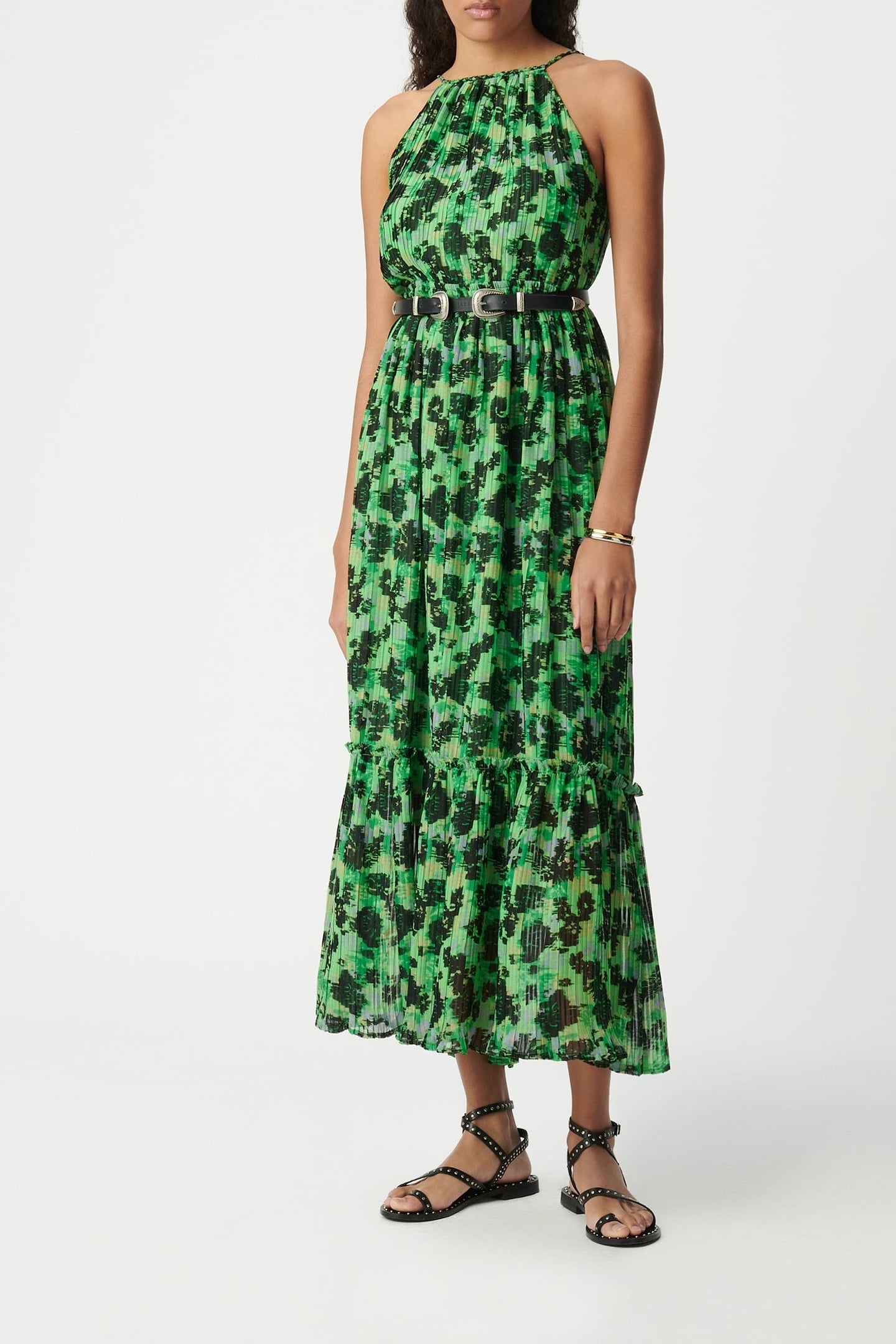 GREEN LONG DRESS, ABSTRACT PRINT 1