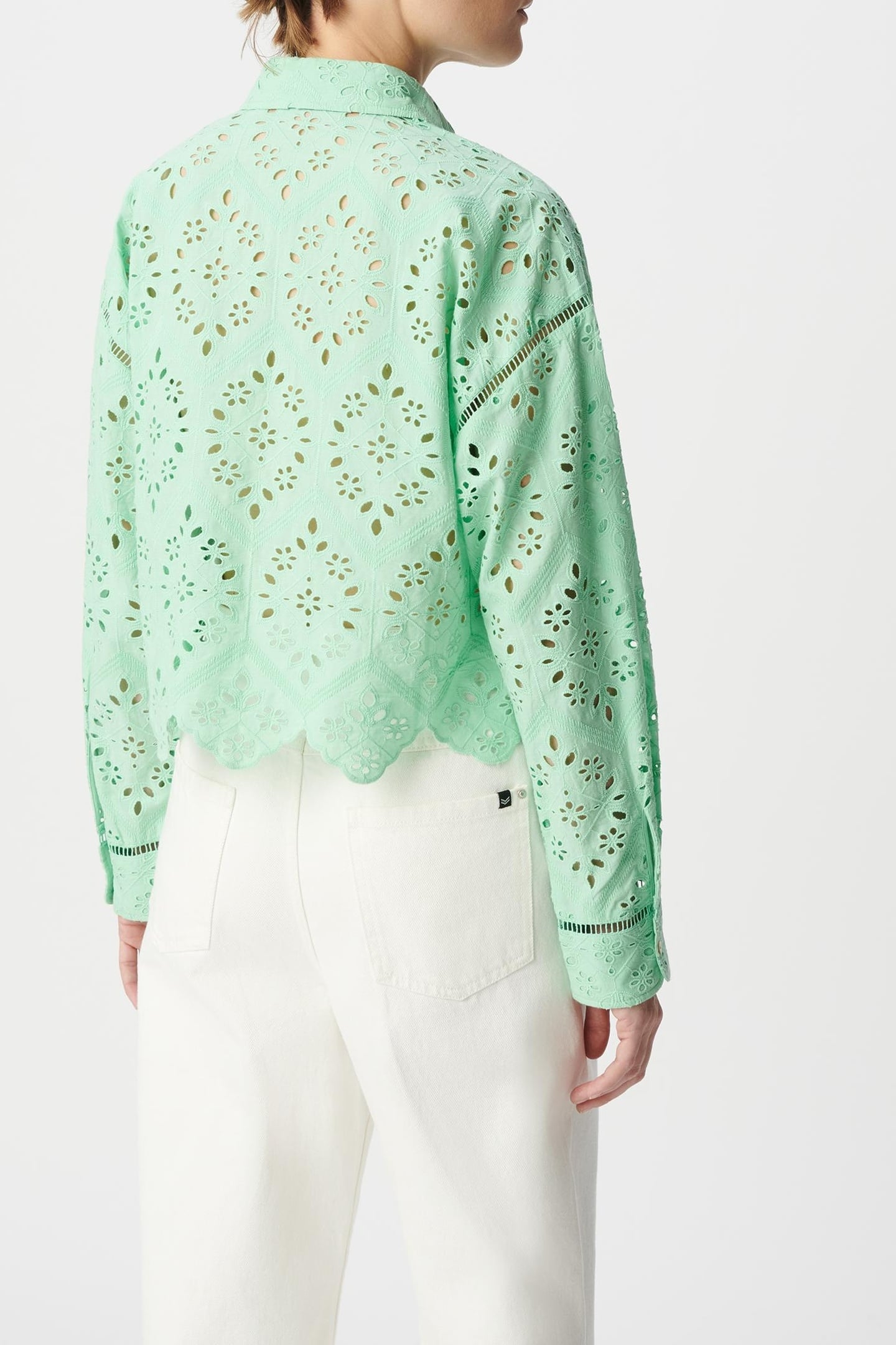 GREEN ORGANIC COTTON EYELET EMBROIDERY SHIRT 3