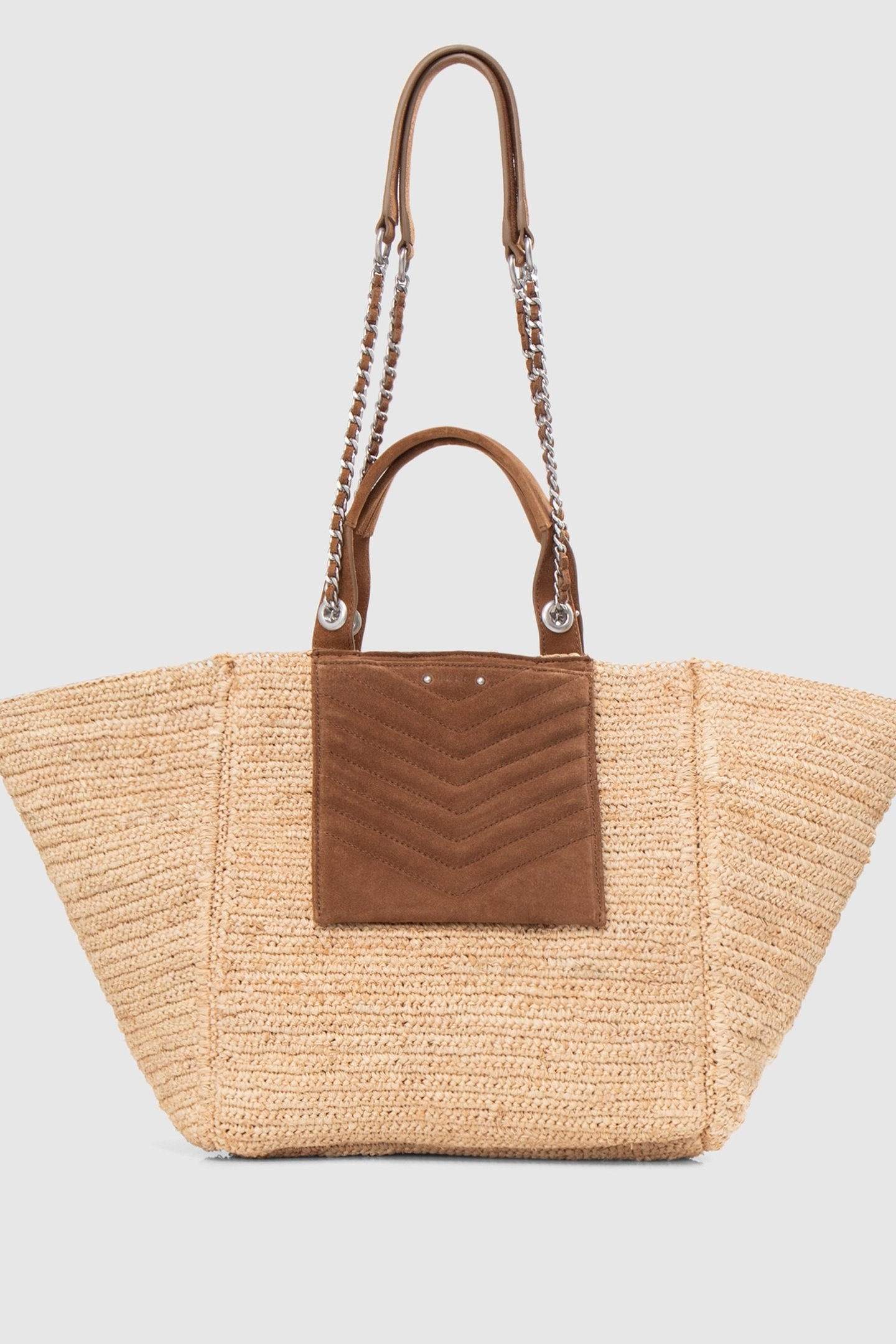 BEIGE RAFFIA & QUILTED LEATHER 1440 TOTE BAG 3