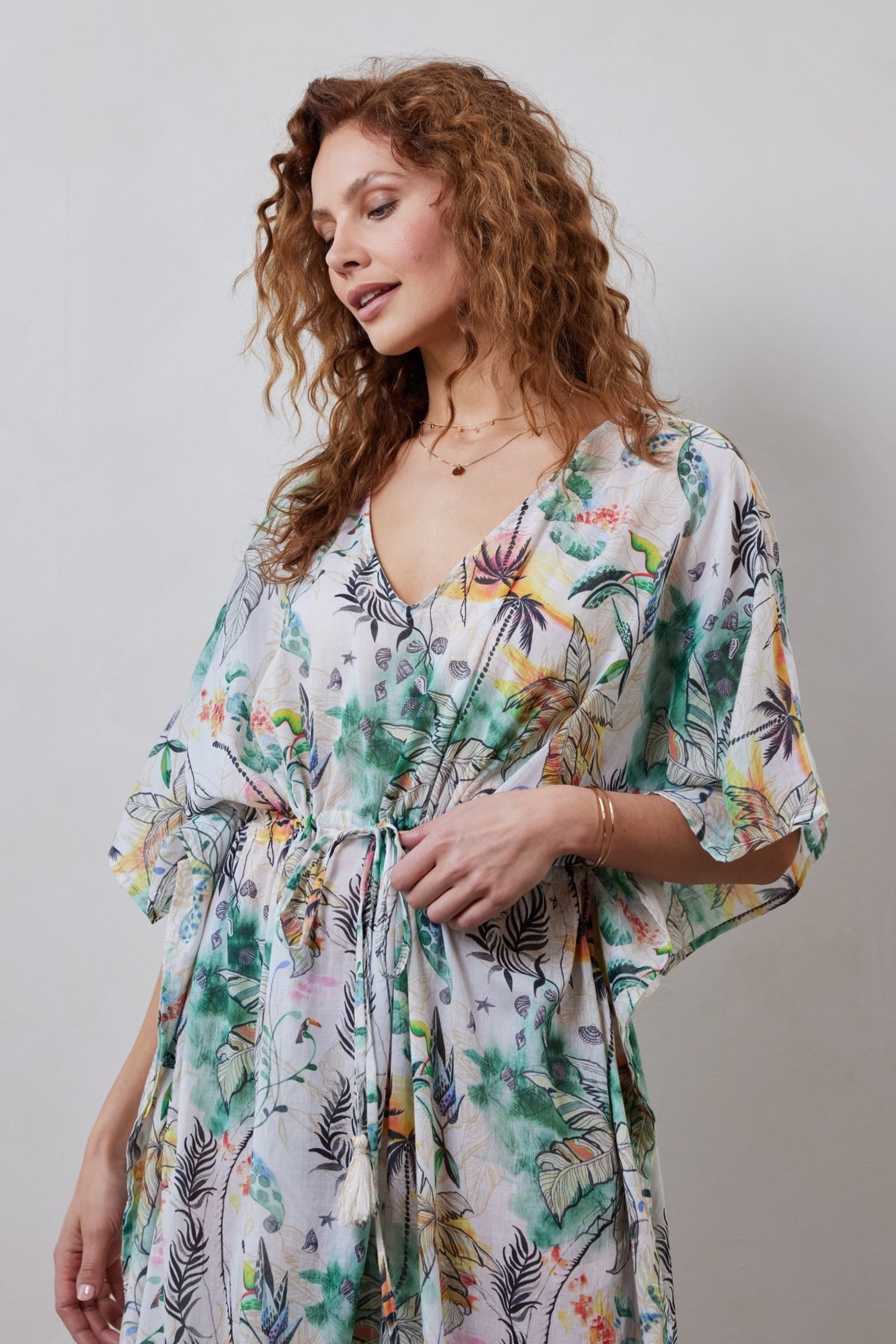 KAFTAN LONG IN OFFWHITE WITH PALM FESTIVAL PRINT 1