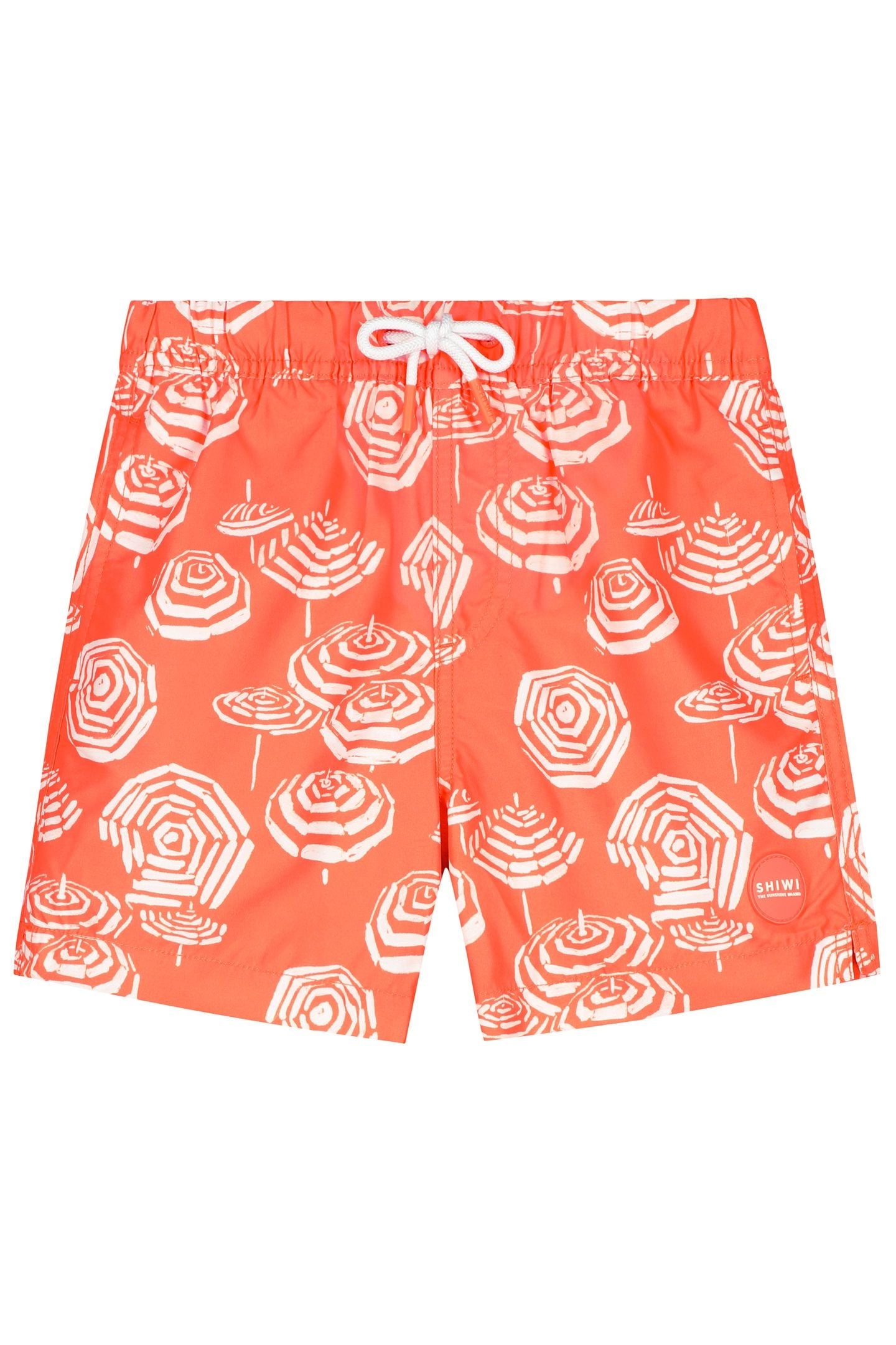 BOYS MILO SWIM SHORTS 4 INCH UMBRELLAS ORANGE CORAL UMBRELLA 1