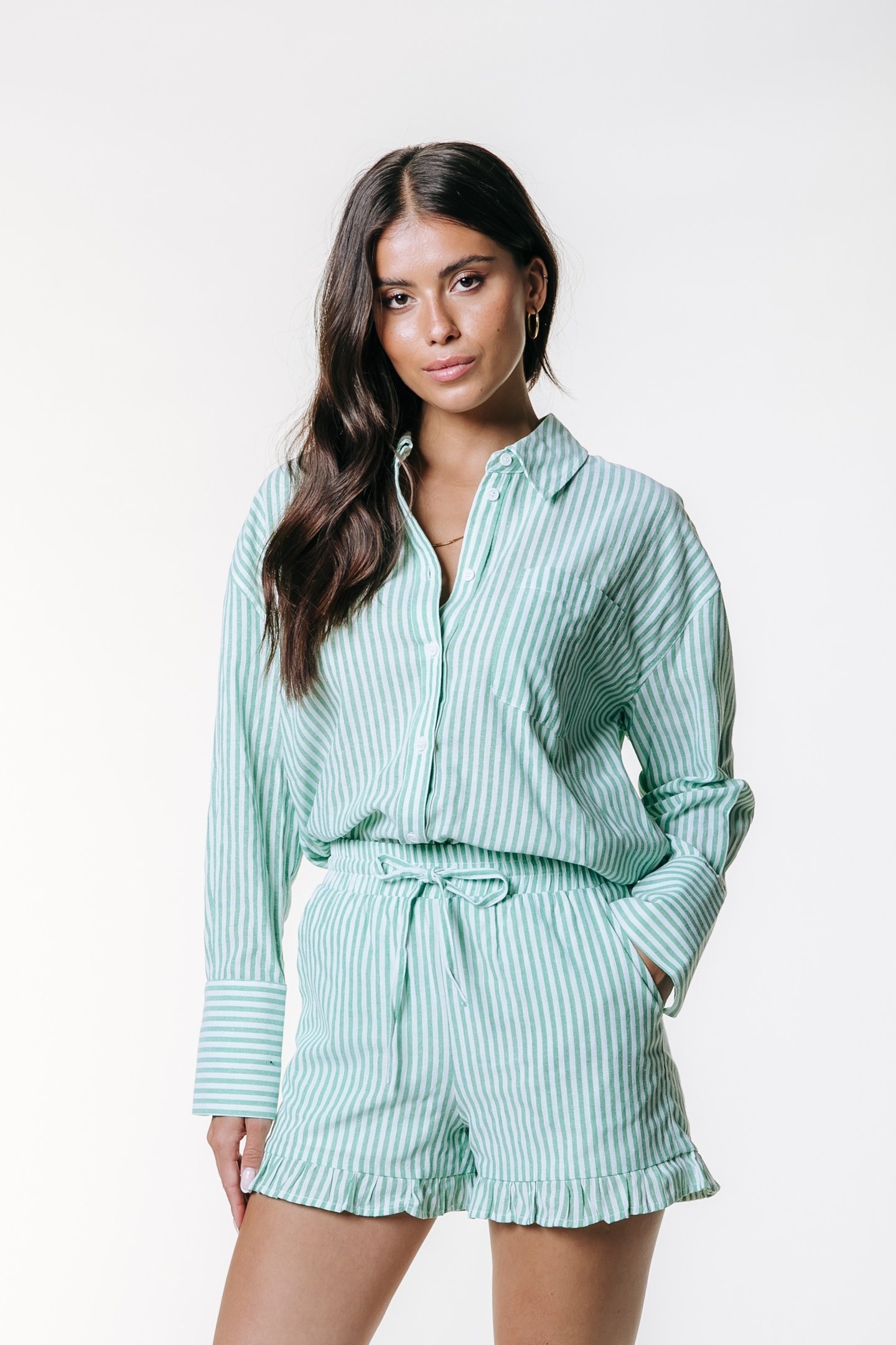 SENSA STRIPED RUFFLE SHORT BRIGHT GREEN 1