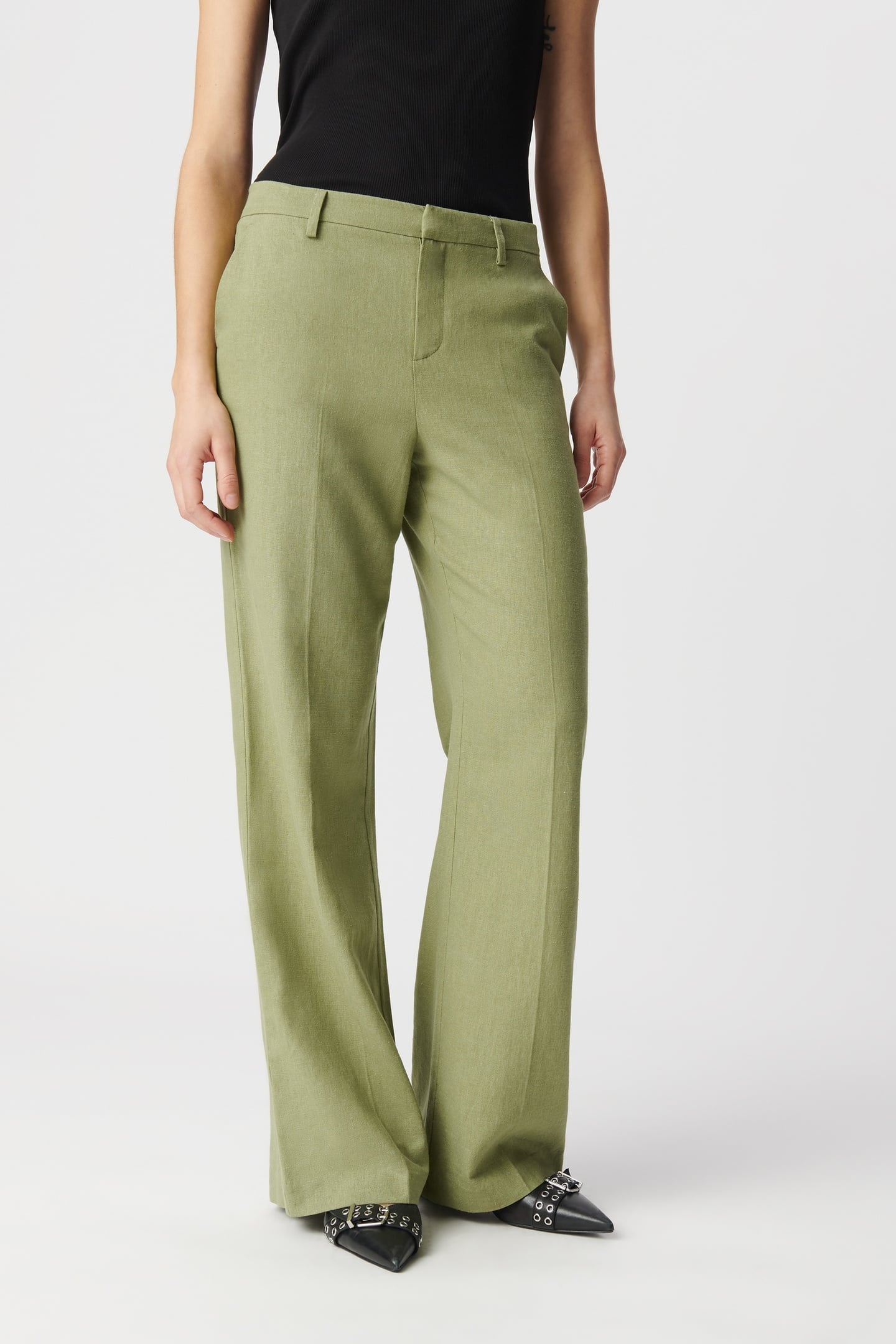 GREEN LINEN AND COTTON SUIT PANTS 2