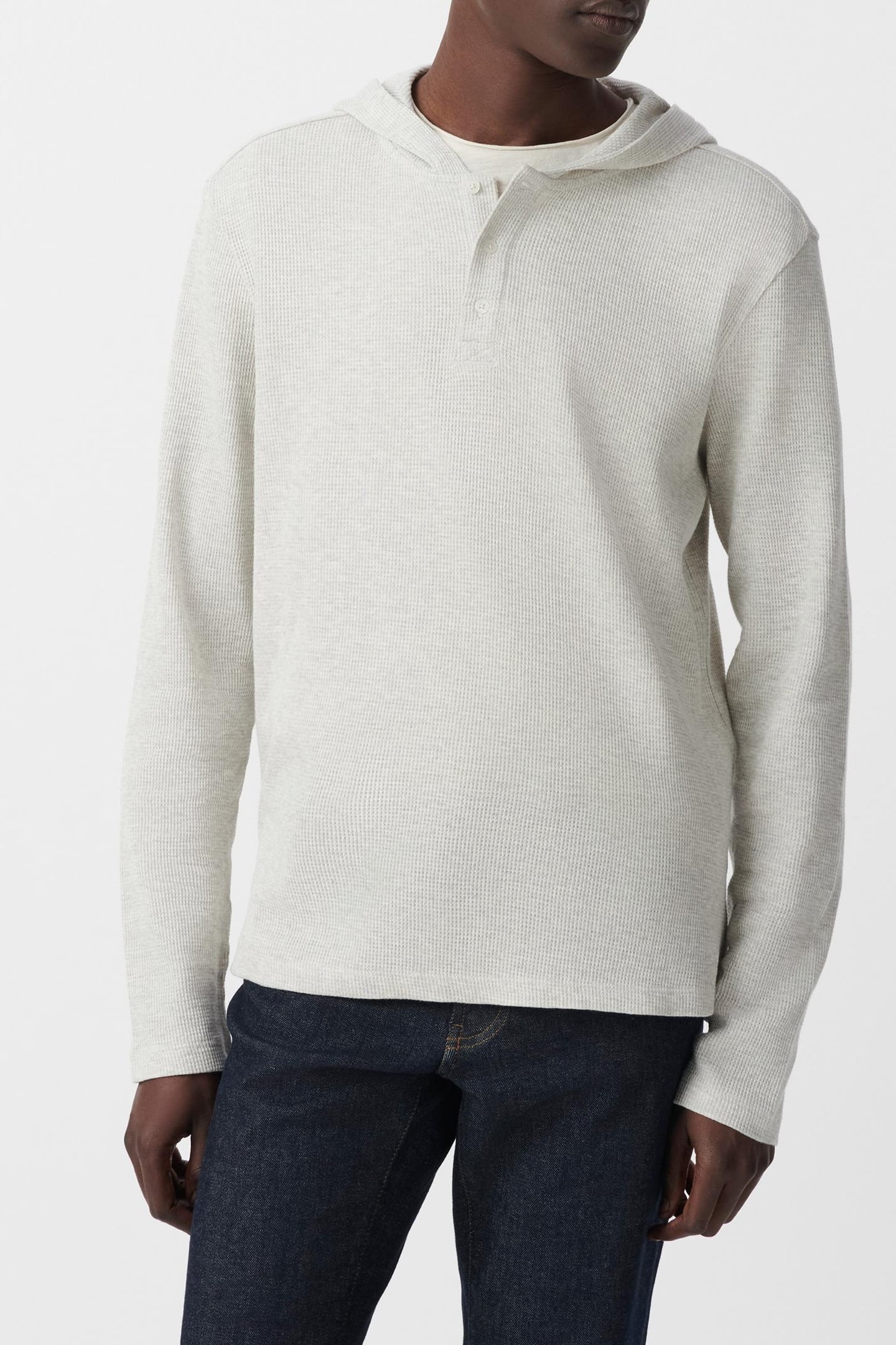 GREY ORGANIC COTTON WAFFLE HOODED T-SHIRT 2