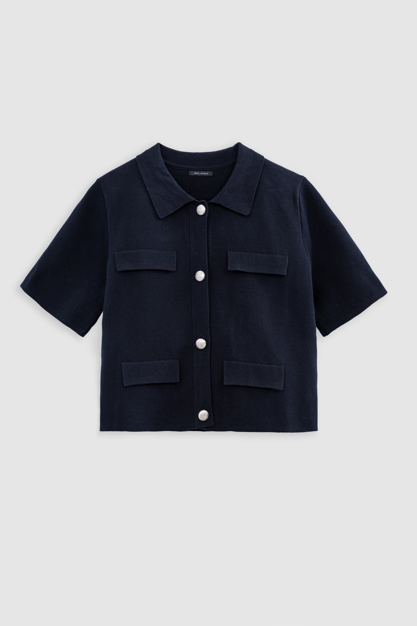 SHORT NAVY KNITTED CARDIGAN WITH ENGRAVED BUTTONS 4