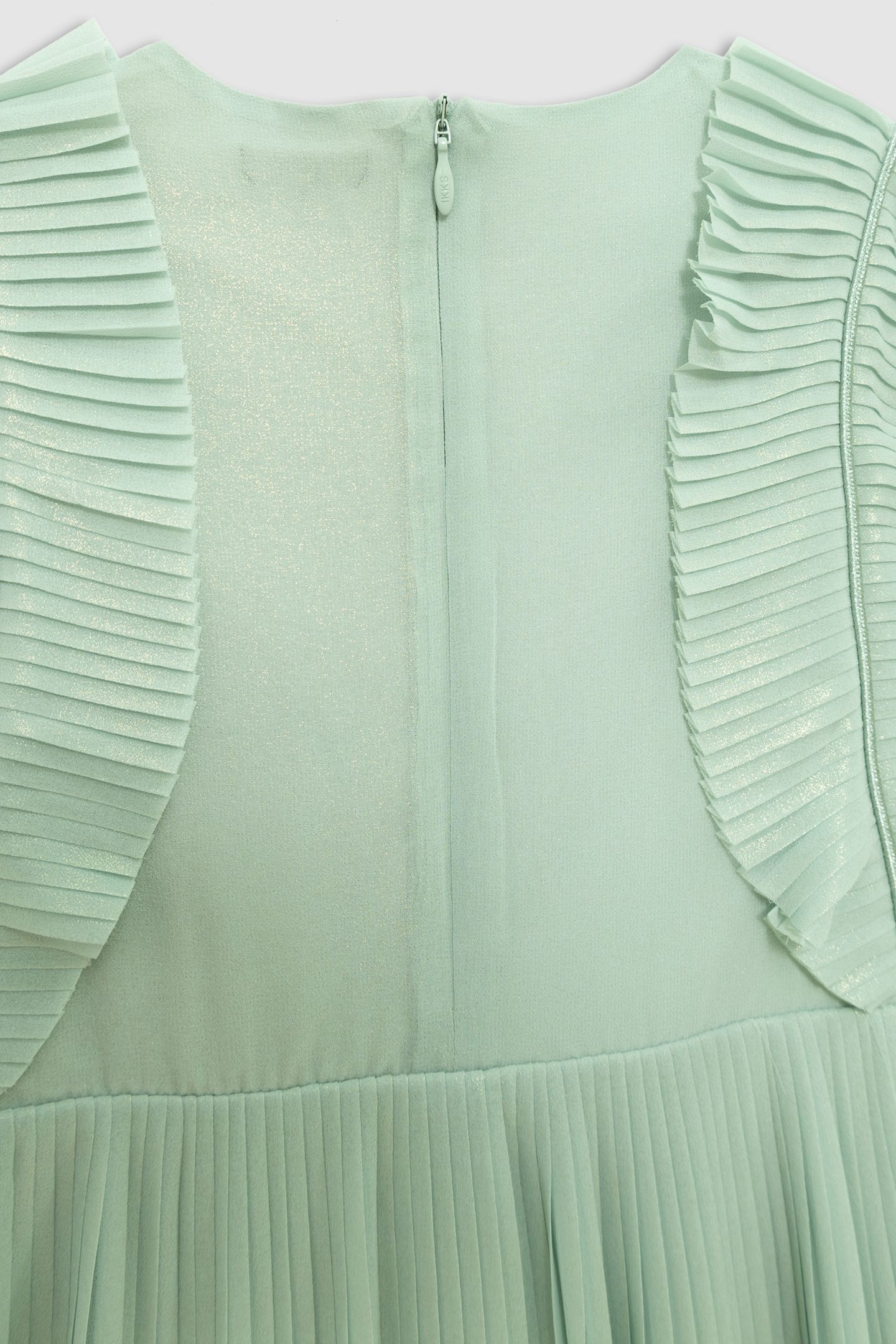 WATER-GREEN IRIDESCENT PLEATED RUFFLED DRESS 6