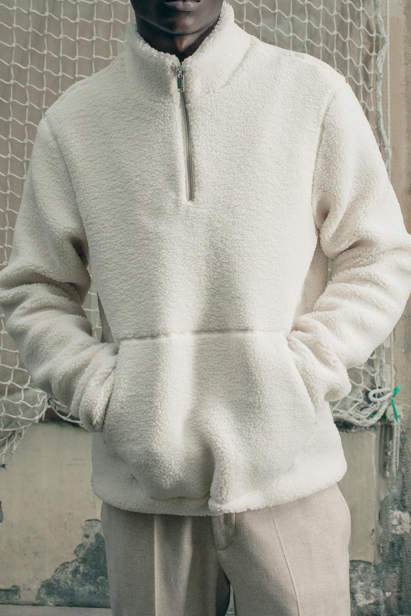OFF-WHITE SHERPA SWEATSHIRT WITH COLLAR AND ZIPPED POCKETS 3
