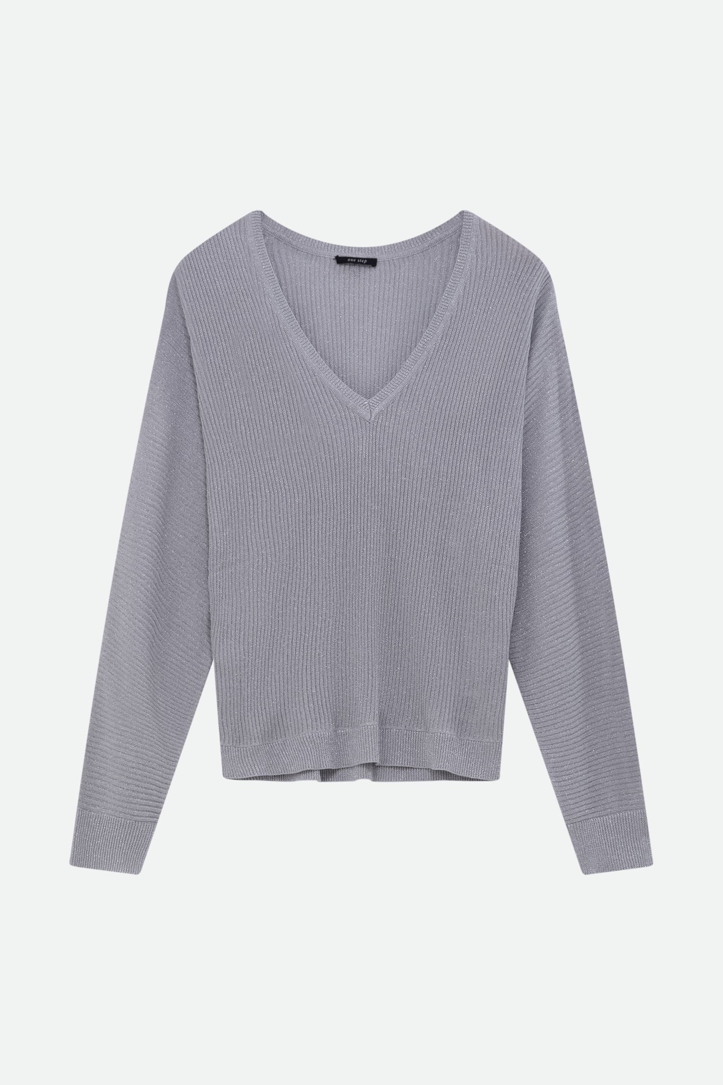 TONY - SILVER RIBBED KNIT SWEATER WITH BATWING SLEEVES 4
