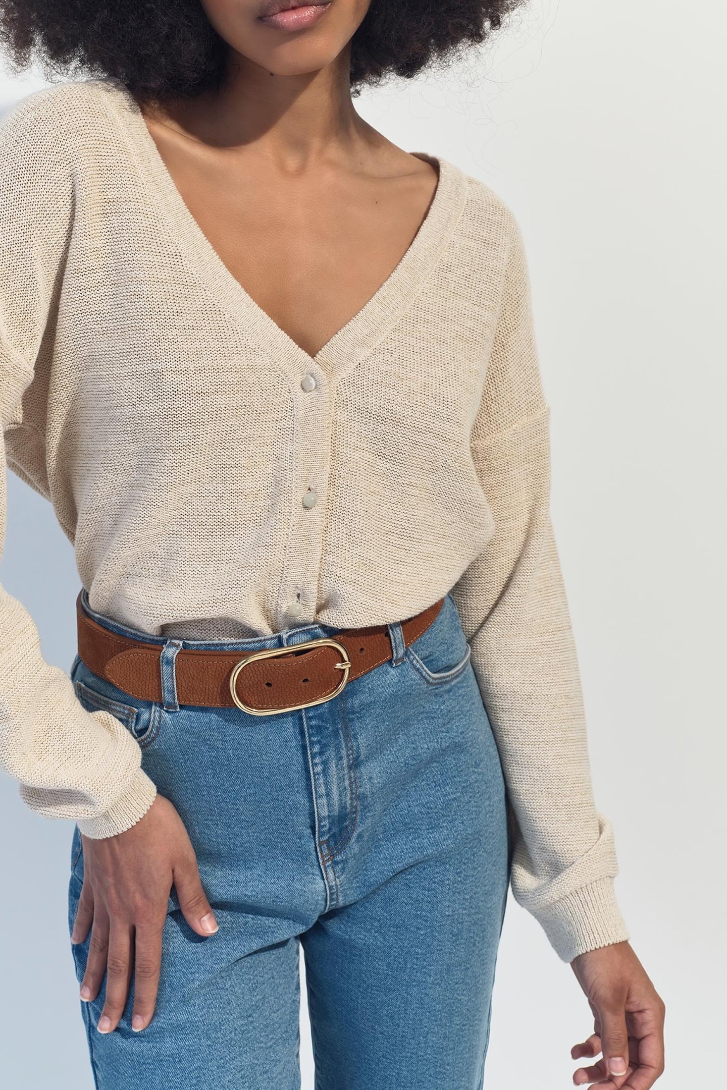 TINA - BEIGE KNIT LUREX CARDIGAN WITH V-NECK 2