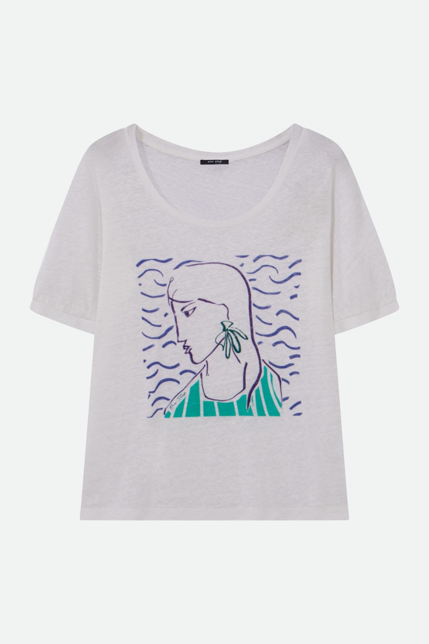 MALONE - WHITE LINEN KNIT T-SHIRT VISUAL PENCILED DANCER 5