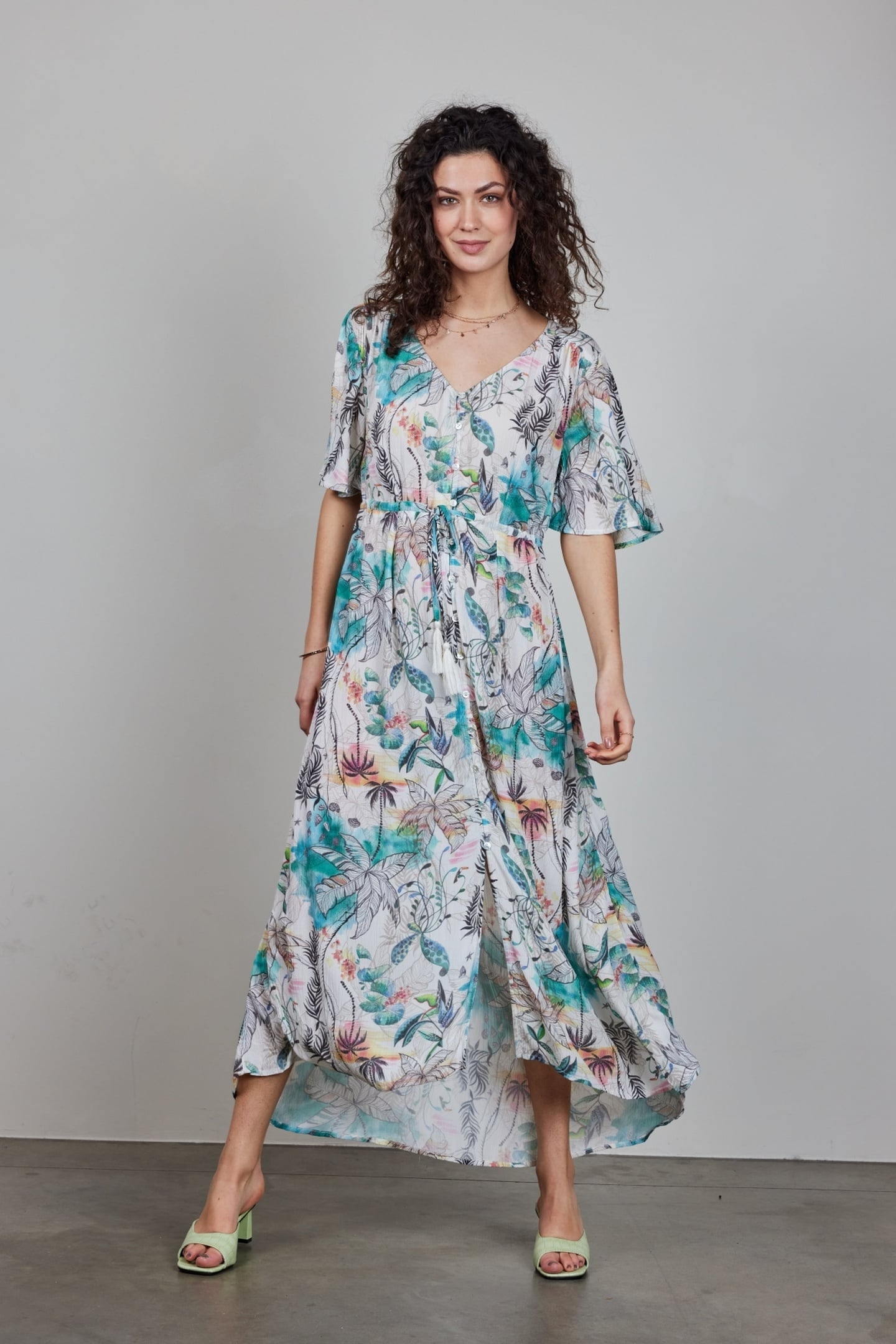MAXI DRESS JAZZY IN OFFWHITE WITH PALM FESTIVAL PRINT 2