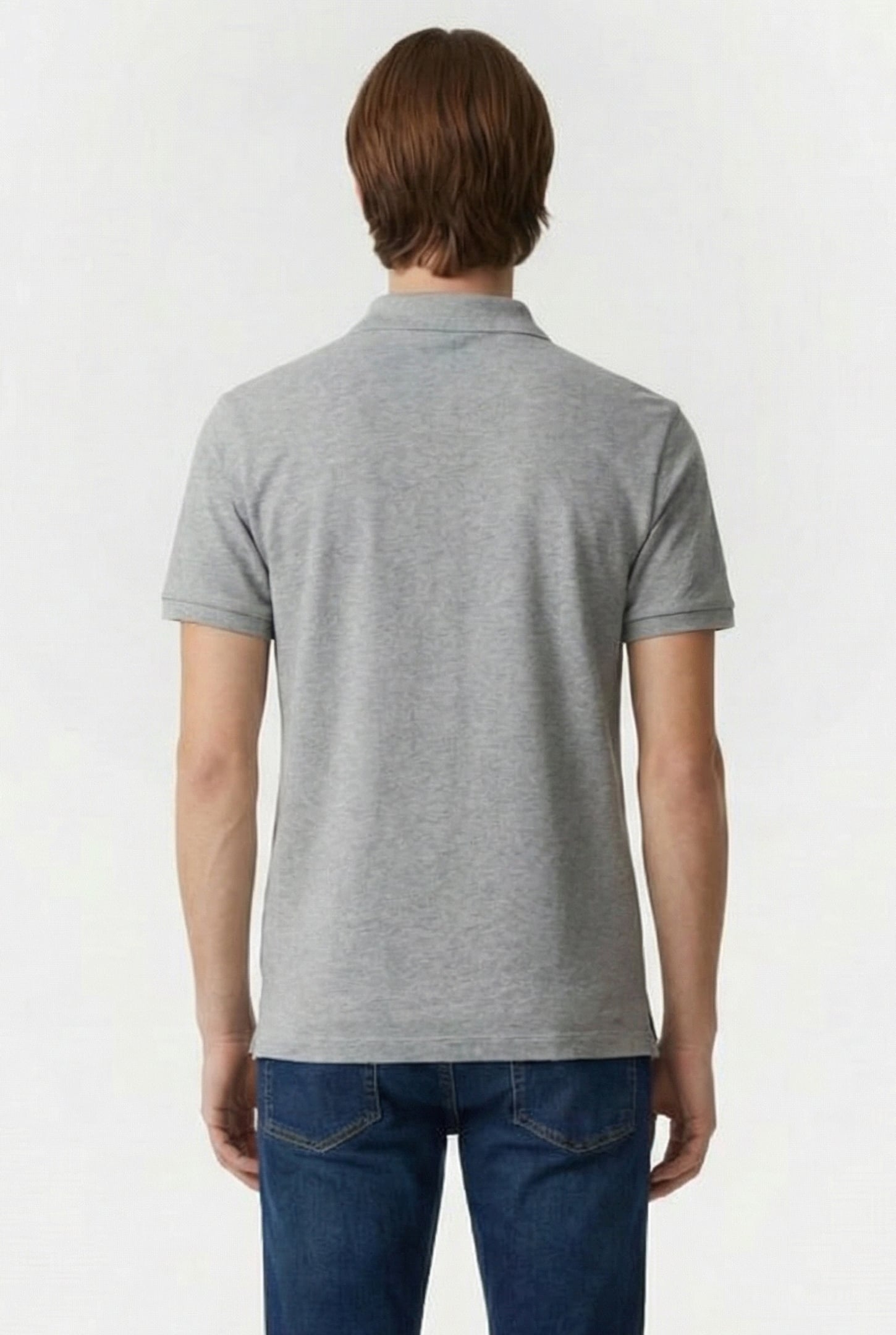 MEN'S POLOSHIRT SOLID COTTON PIQUET MEDIUM GREY HEATHER-WHIT 2