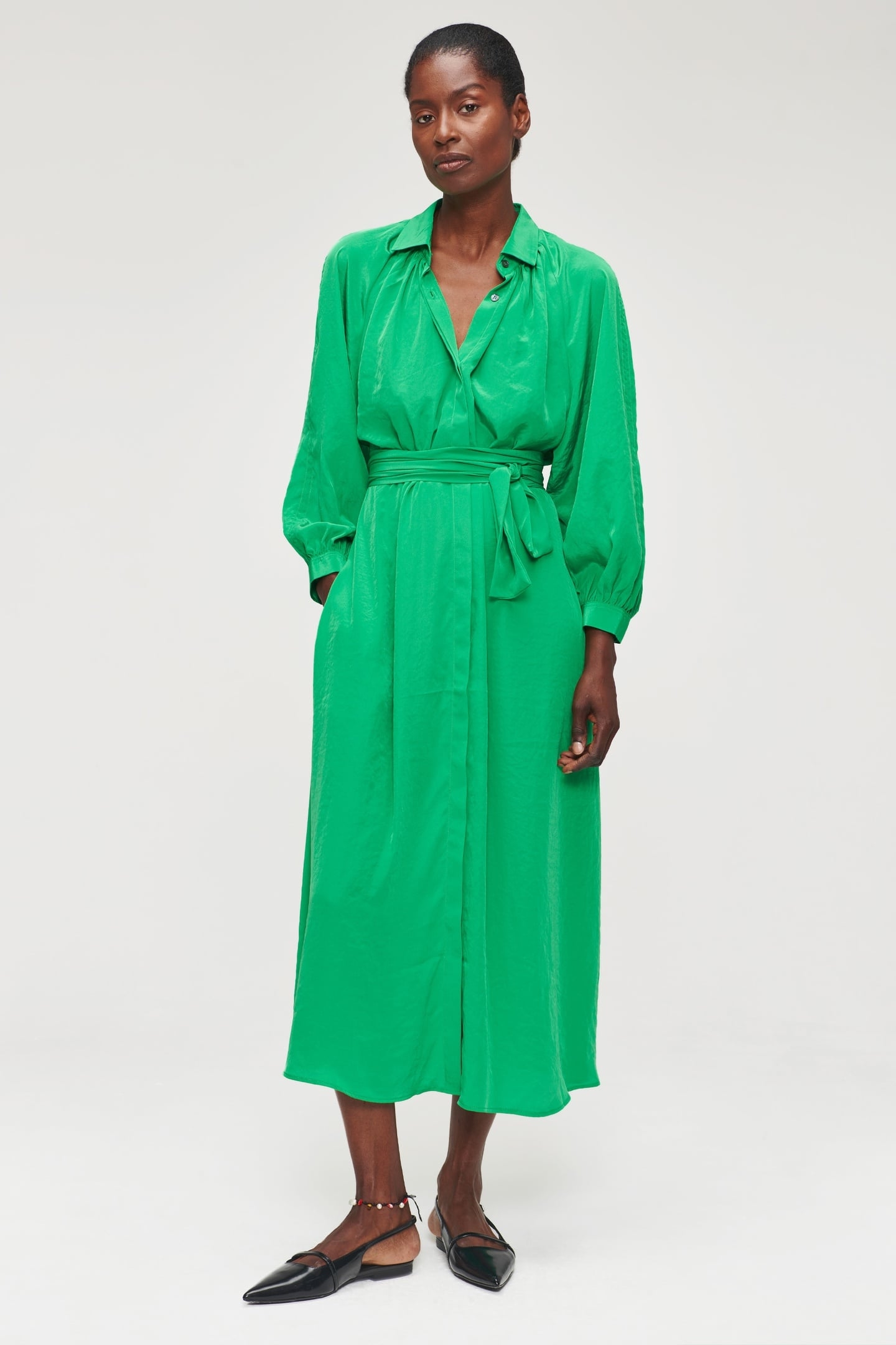 TECHNOSILK GATHERED DRESS VIVID GREEN 3