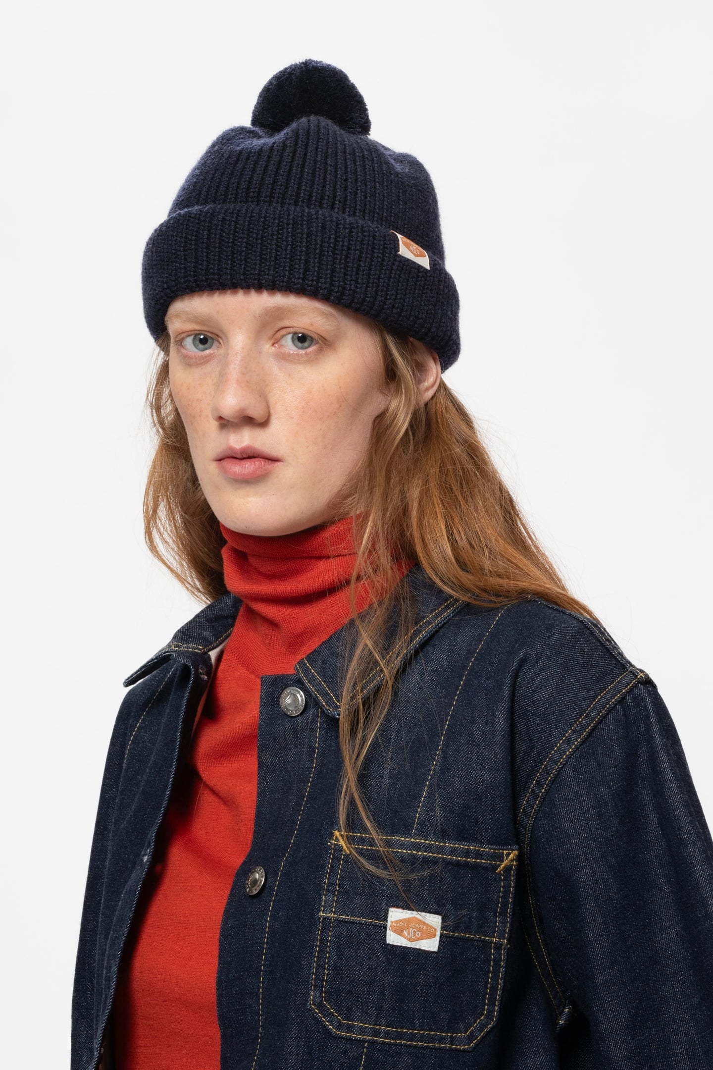 CHUNKY POMPOM WOOL BEANIE NAVY 3