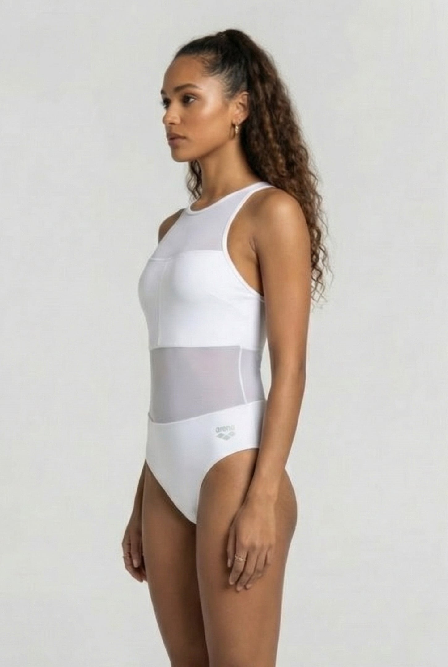 WOMEN'S ARENA MESH SWIMSUIT VENT BACK GR WHITE 3