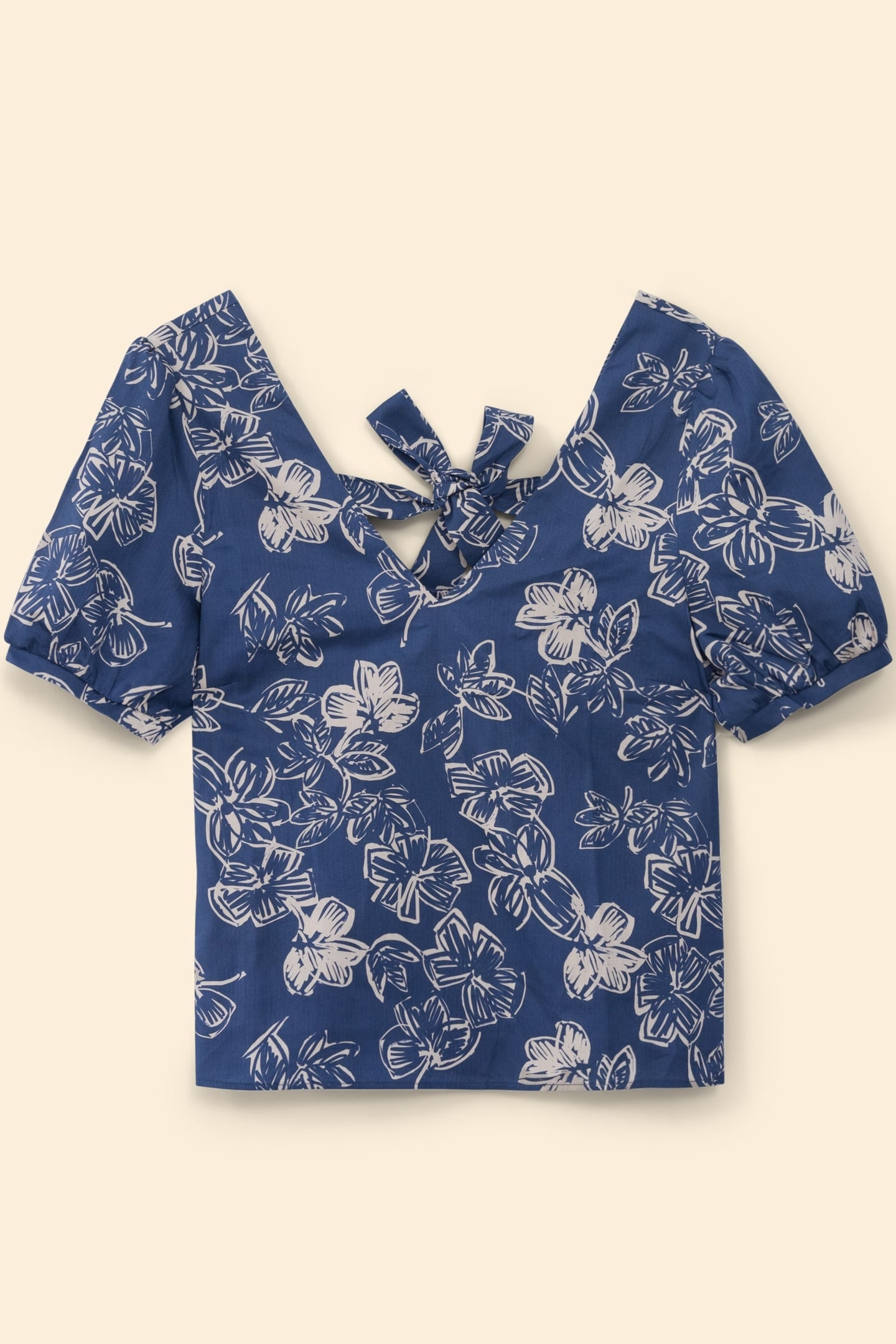NAVY TOP WITH XL FLORAL PRINT AND BOW ON BACK INDIGO 6