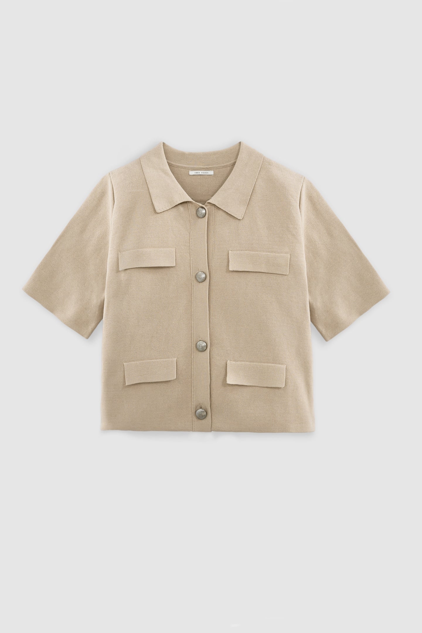 SHORT BEIGE KNITTED CARDIGAN WITH ENGRAVED BUTTONS 5