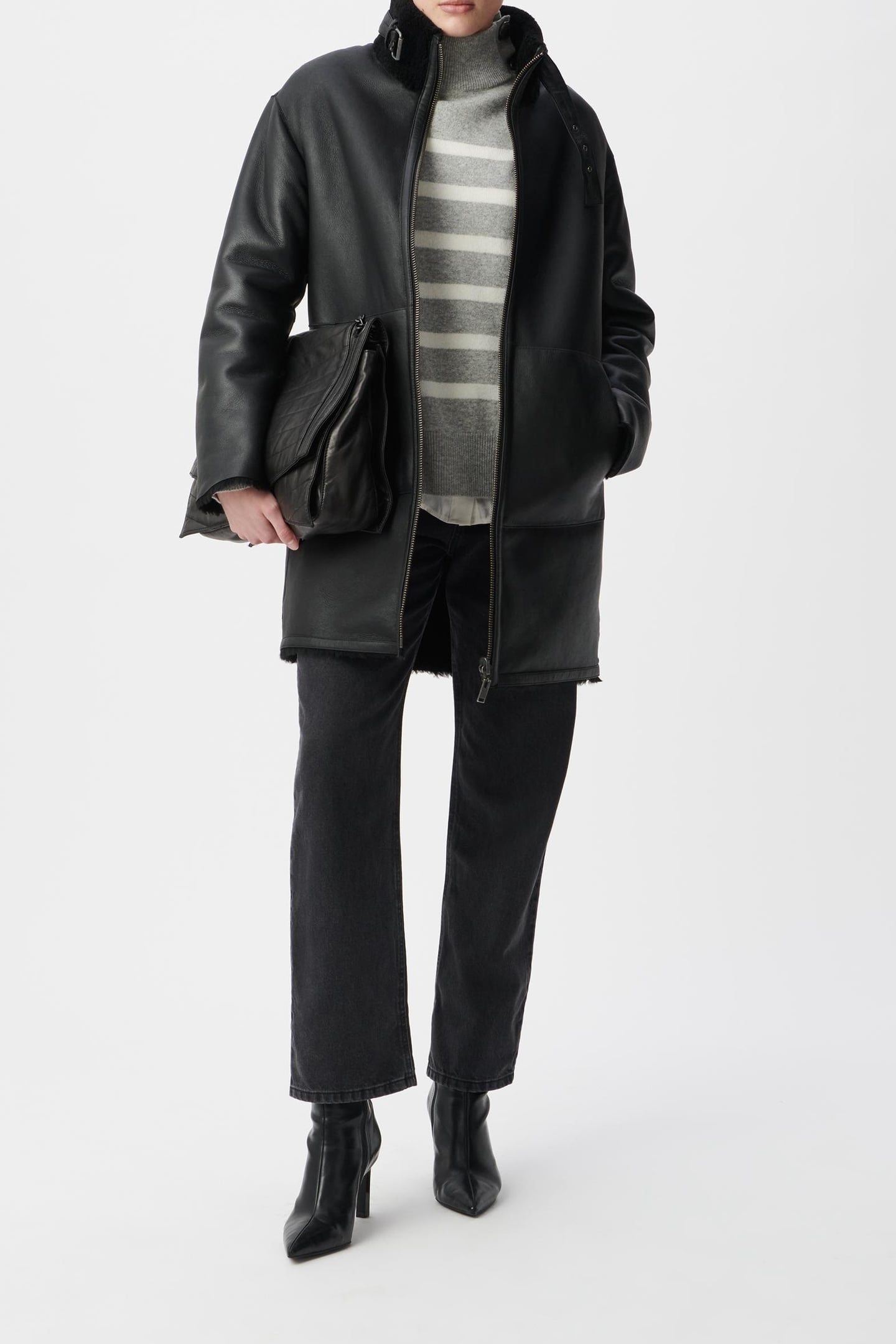 MID-LENGTH, BLACK, SHEEPSKIN COAT 1