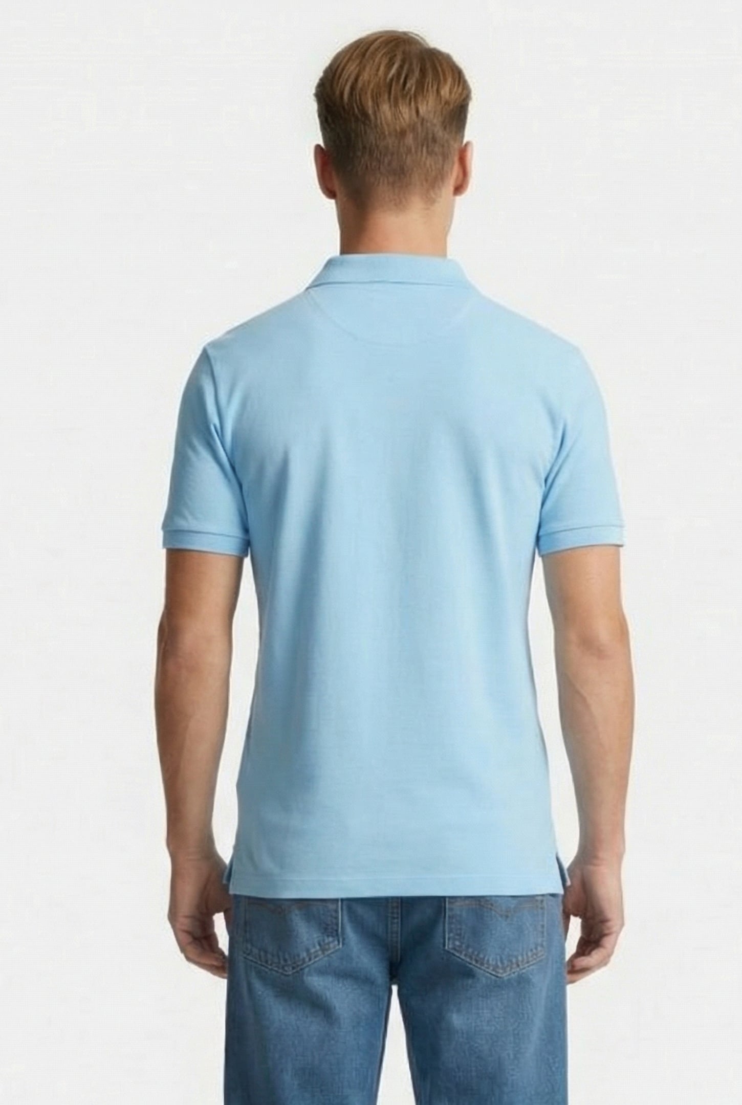MEN'S POLOSHIRT SOLID COTTON PIQUET AQUA-NAVY 2