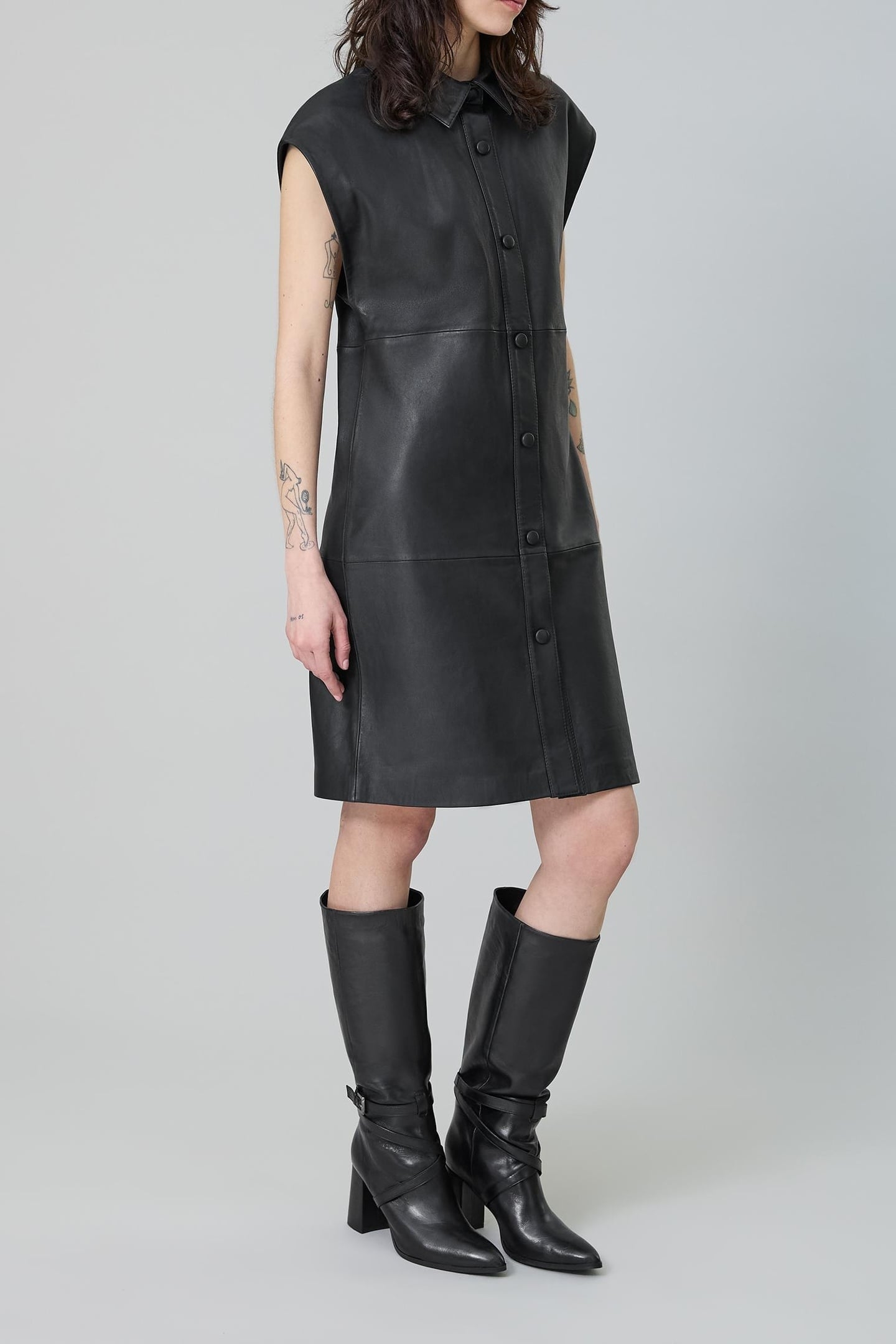 PURE EDITION-BLACK LEATHER SLEEVELESS DRESS 3