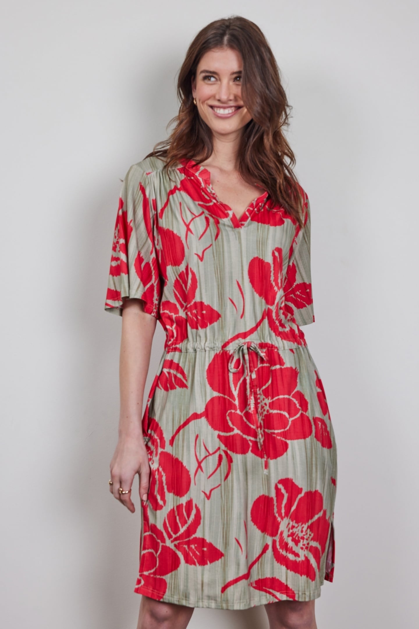 DRESS BAILY IN FEATHER GREY WITH FLEURI PRINT 2