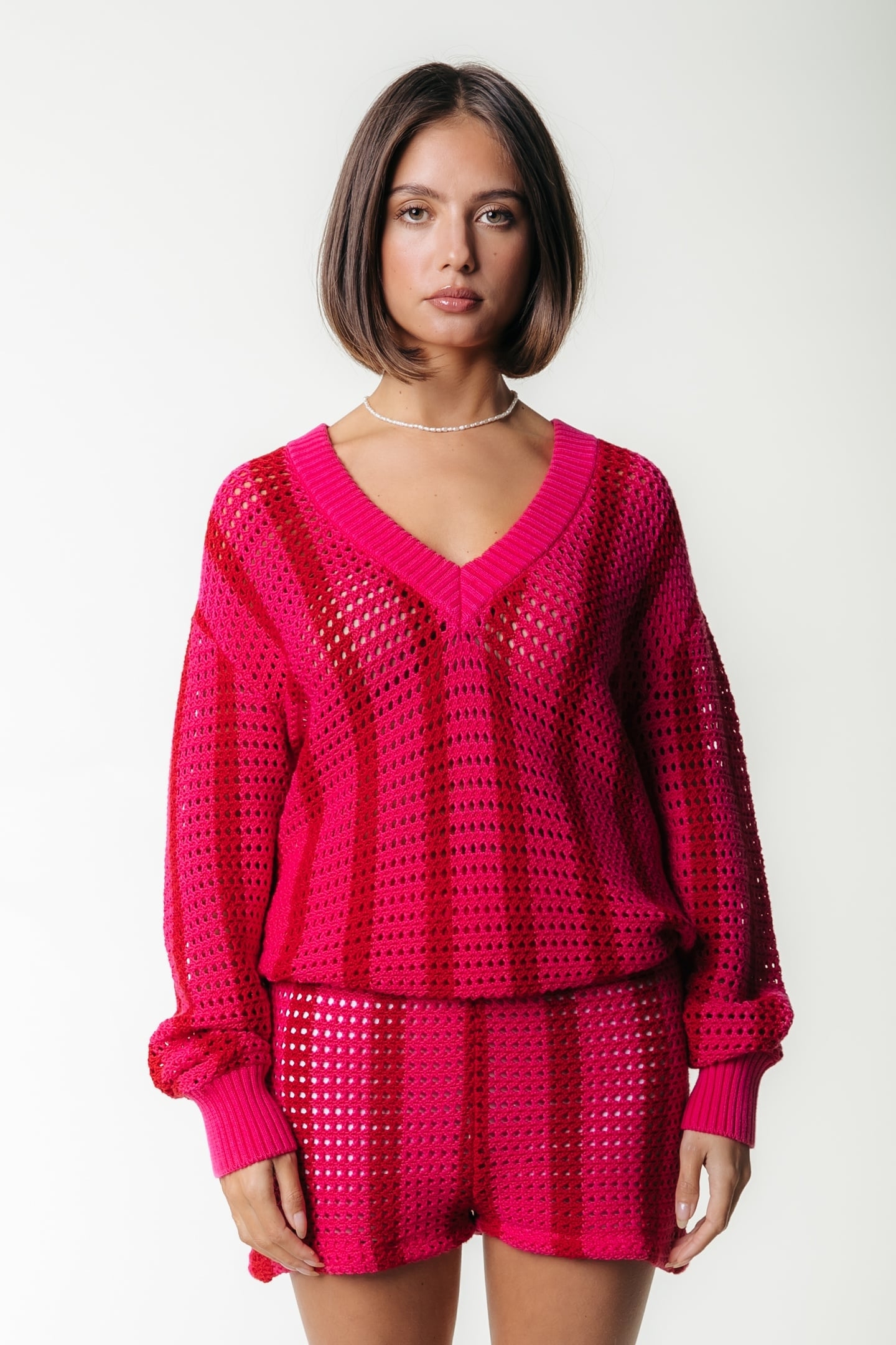 NOLITA CROCHET STRIPE SHORT MEDIUM BRIGHT PINK 1