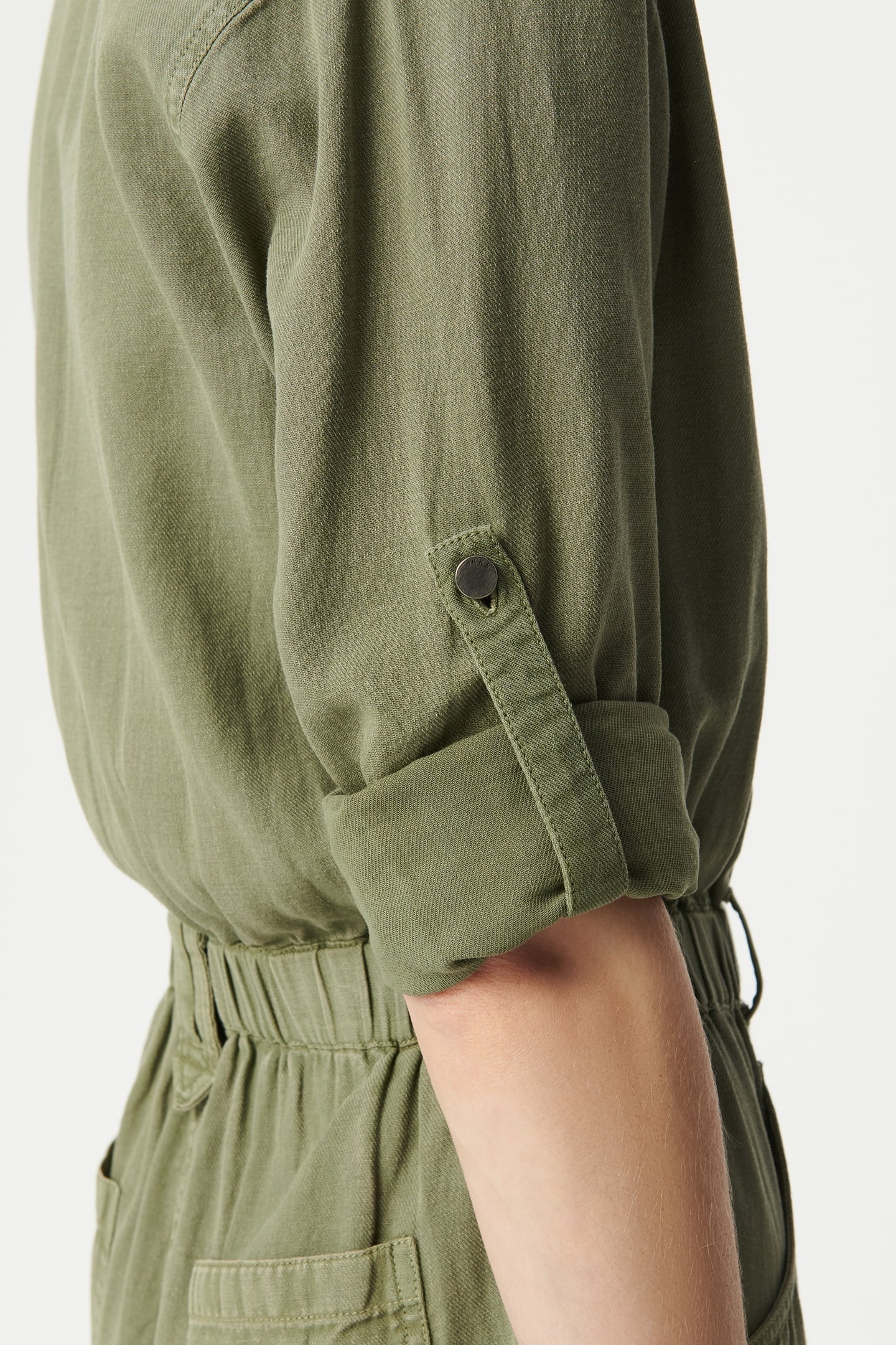 KHAKI DENIM JUMPSUIT WITH ELASTICATED WAISTBAND 6