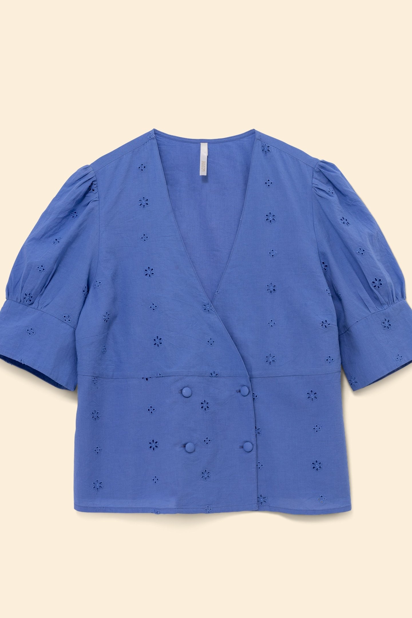 BLUE TOP WITH ENGLISH EMBROIDERY AND DOUBLE-BREASTED BUTTONI 7