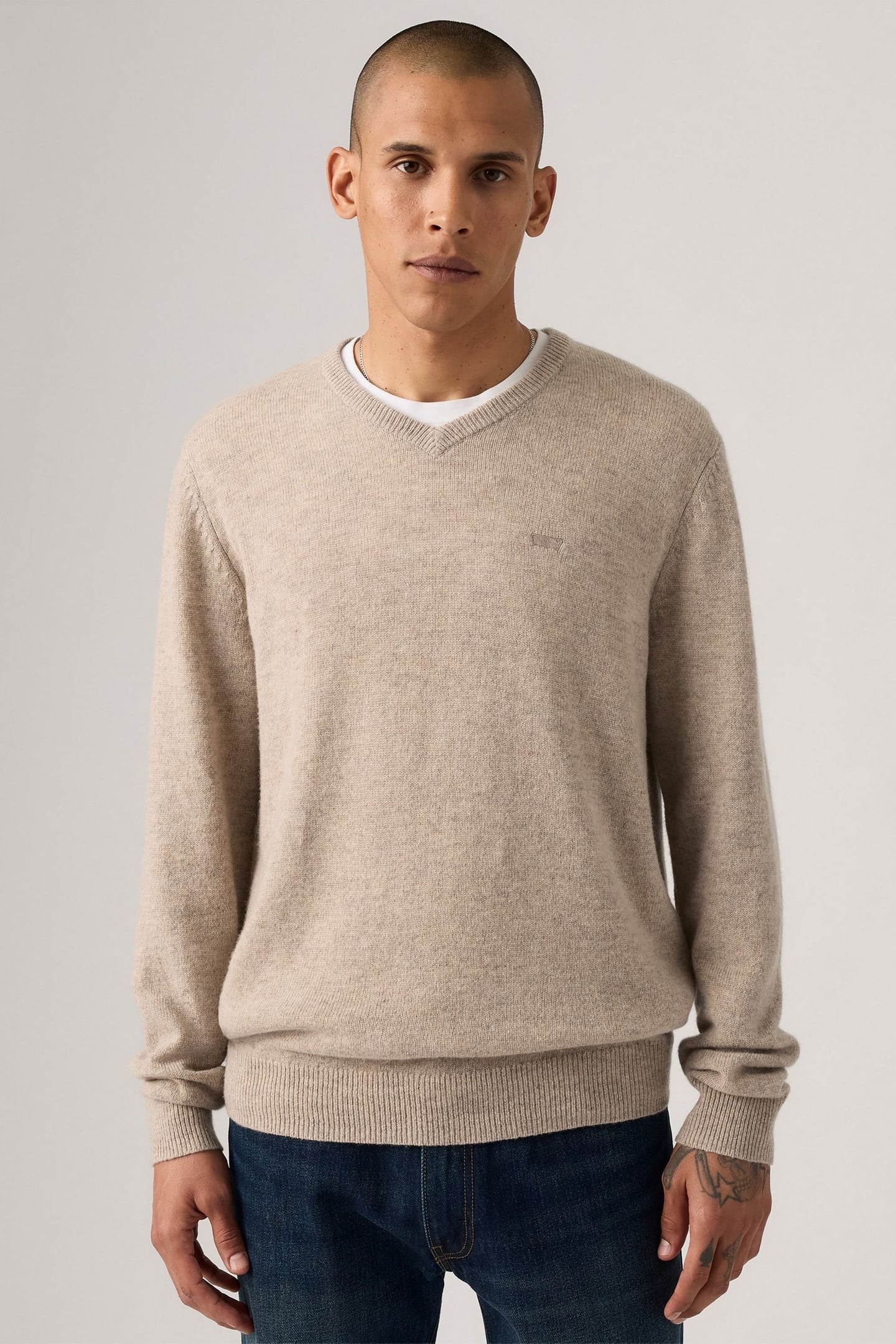 V NECK HM SWEATER FUNGI HEATHER 3