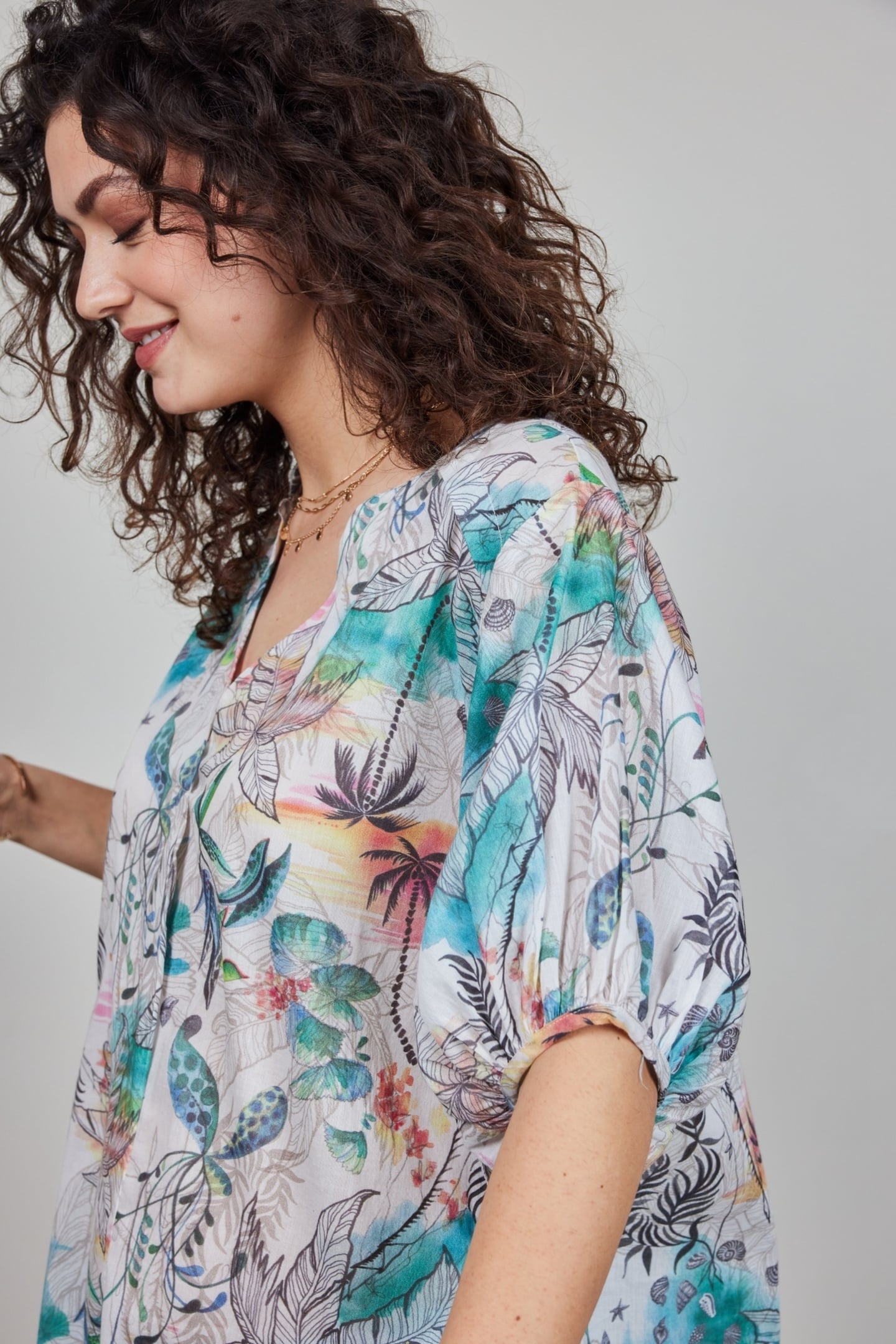 BLOUSE FLIRT IN OFFWHITE WITH PALM FESTIVAL PRINT 5