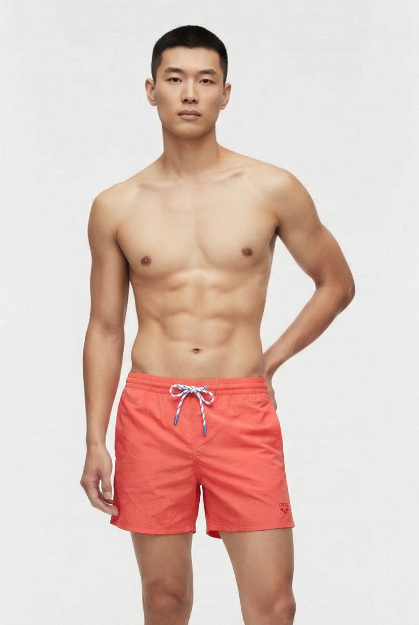 MEN'S ARENA TEAM STRIPE BEACH SHORT SOLI CALYPSO CORAL 1