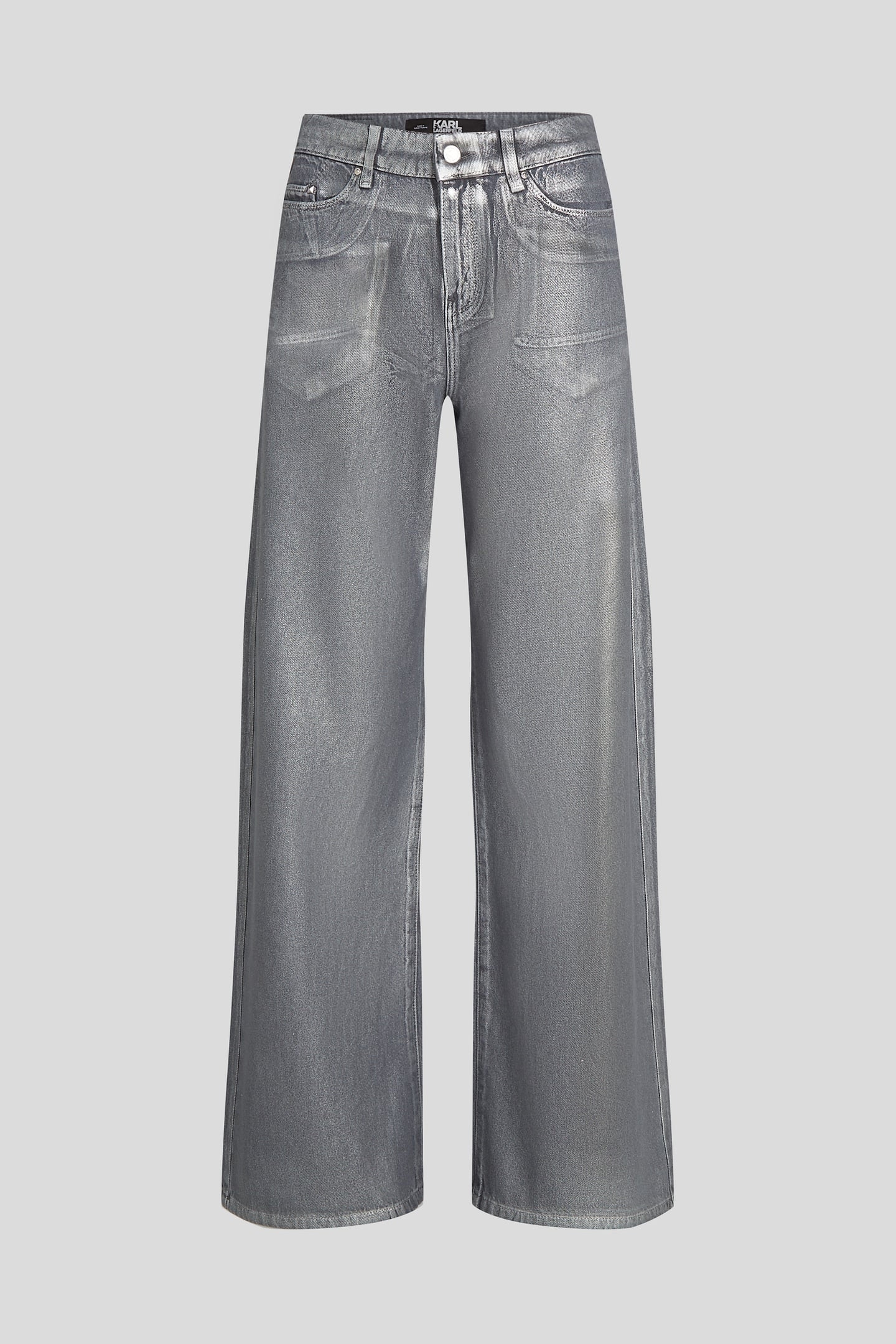 SILVER METALLIC WIDE LEG DENIM PANTS 1