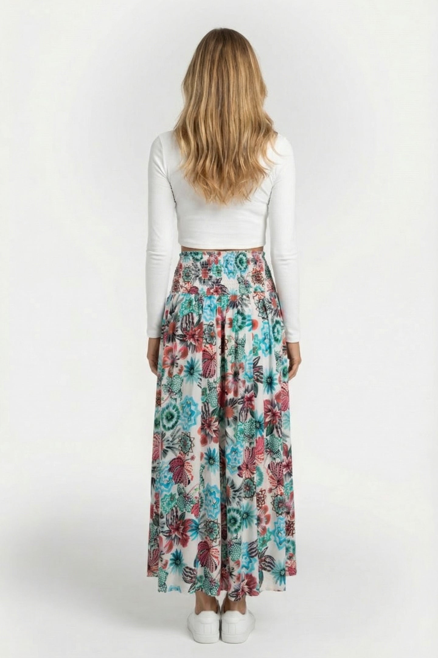 SMOCKED SKIRT MAGIC IN OFFWHITE WITH FLORAL MEDLEY PRINT 2