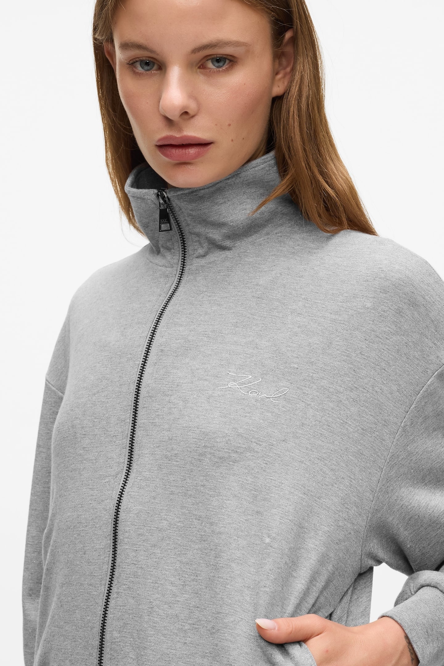 MEDIUM GREY MELANGE SIGNATURE LUREX ZIP UP 6