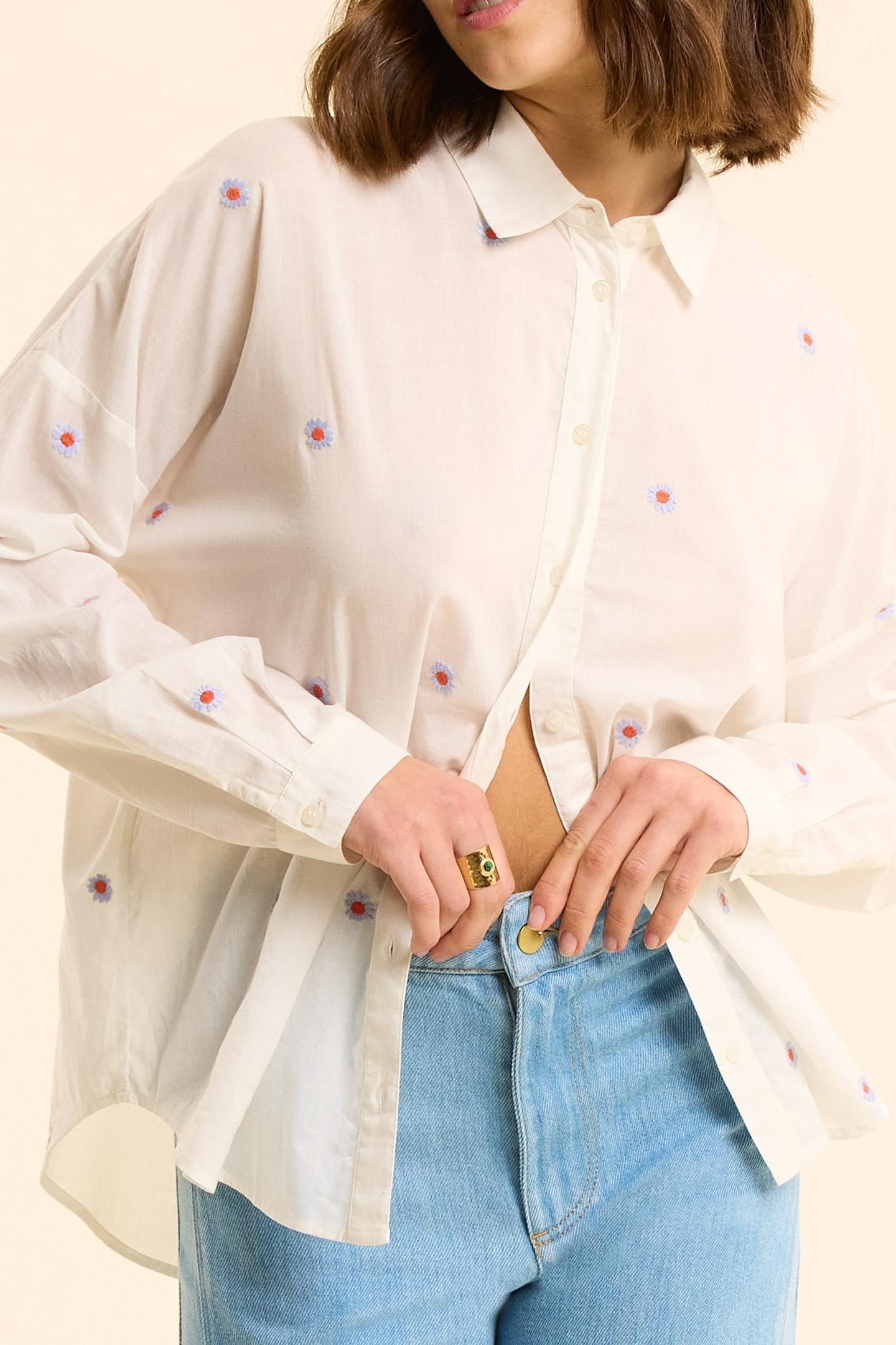 WHITE SHIRT WITH FLOWER EMBROIDERY OFF-WHITE 6