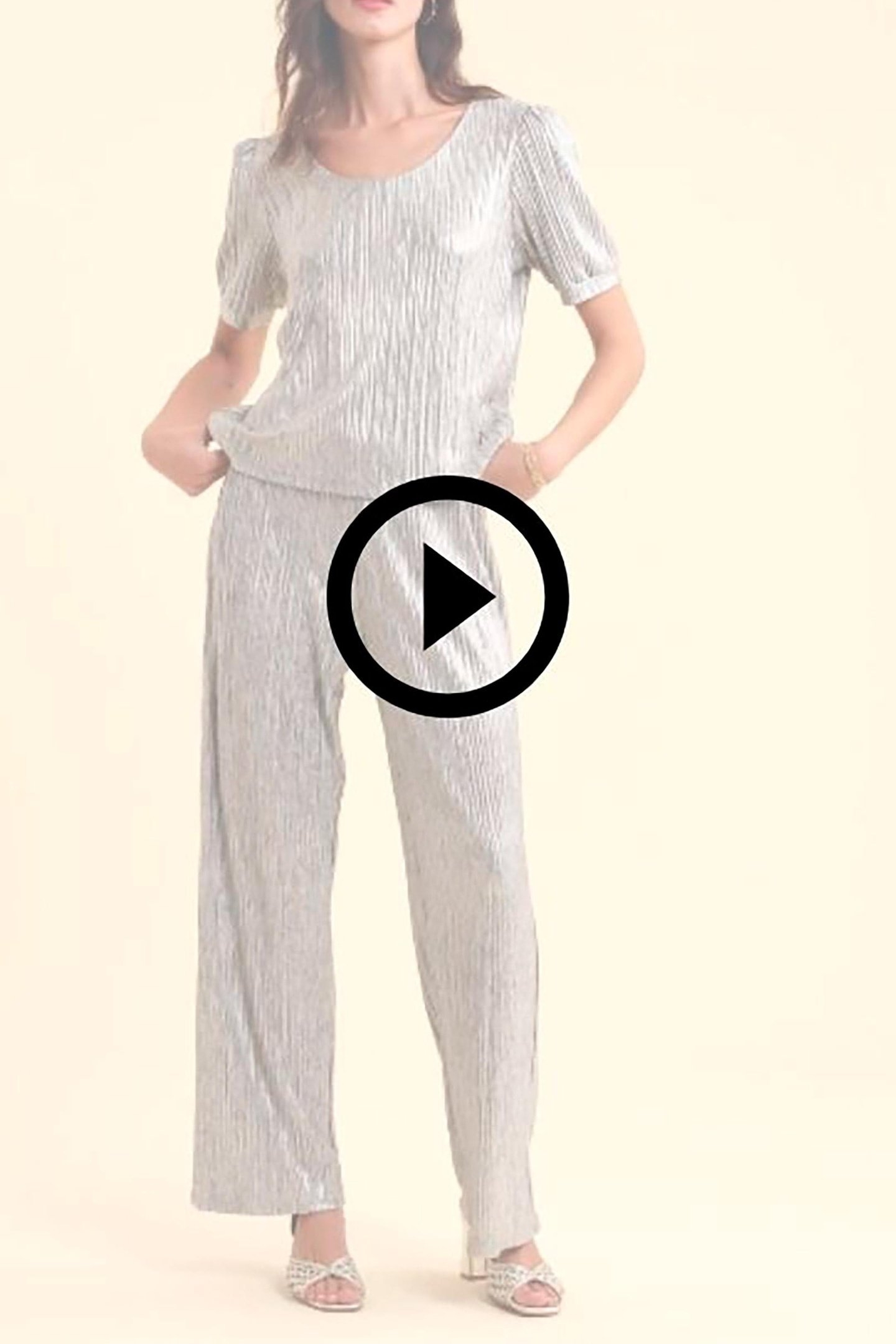 GREY PLEATED TOP WITH DECORATIVE GOLD STRIPES GOLD 3