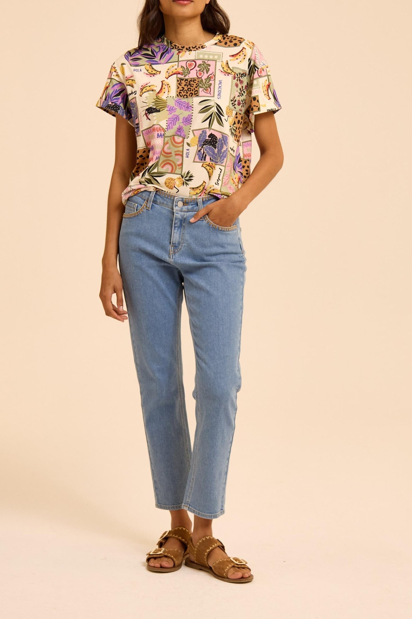 BANANA PATCHWORK PRINT T-SHIRT ECRU 2