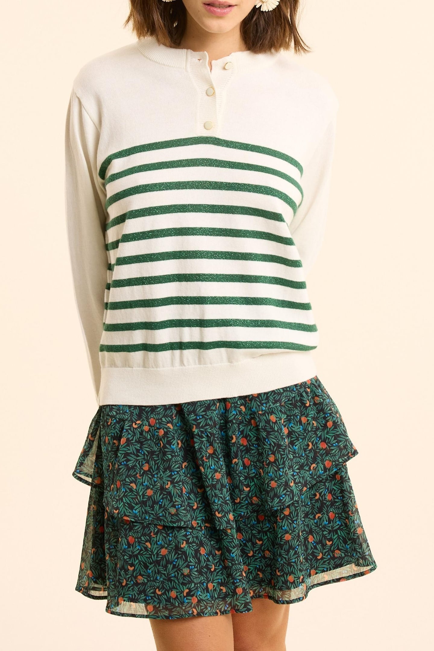 WHITE KNIT SWEATER WITH GREEN LUREX STRIPES OFF-WHITE 2