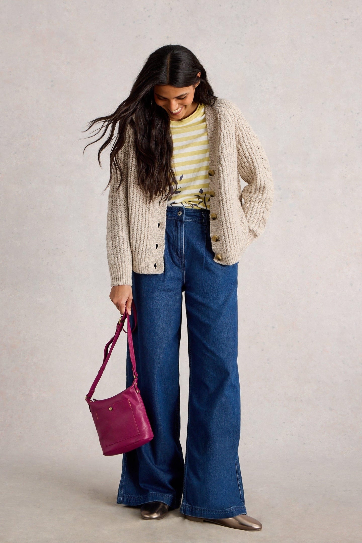 SALLY SLUB CARDIGAN NATURAL MULTI 1