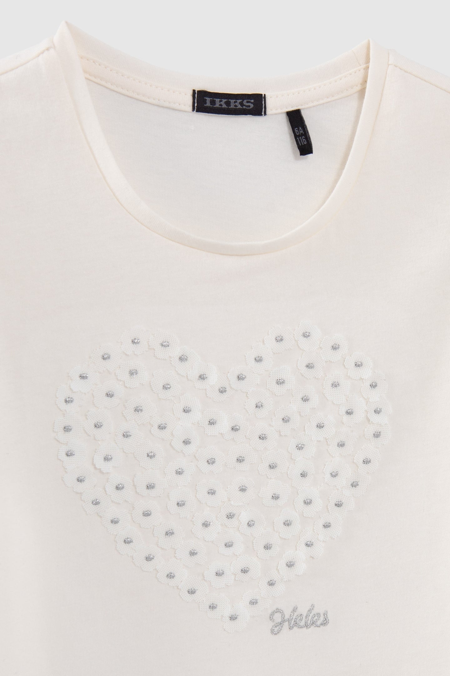 GIRLS’ ECRU T-SHIRT WITH HEART-SHAPED FLOWER DECOR 3