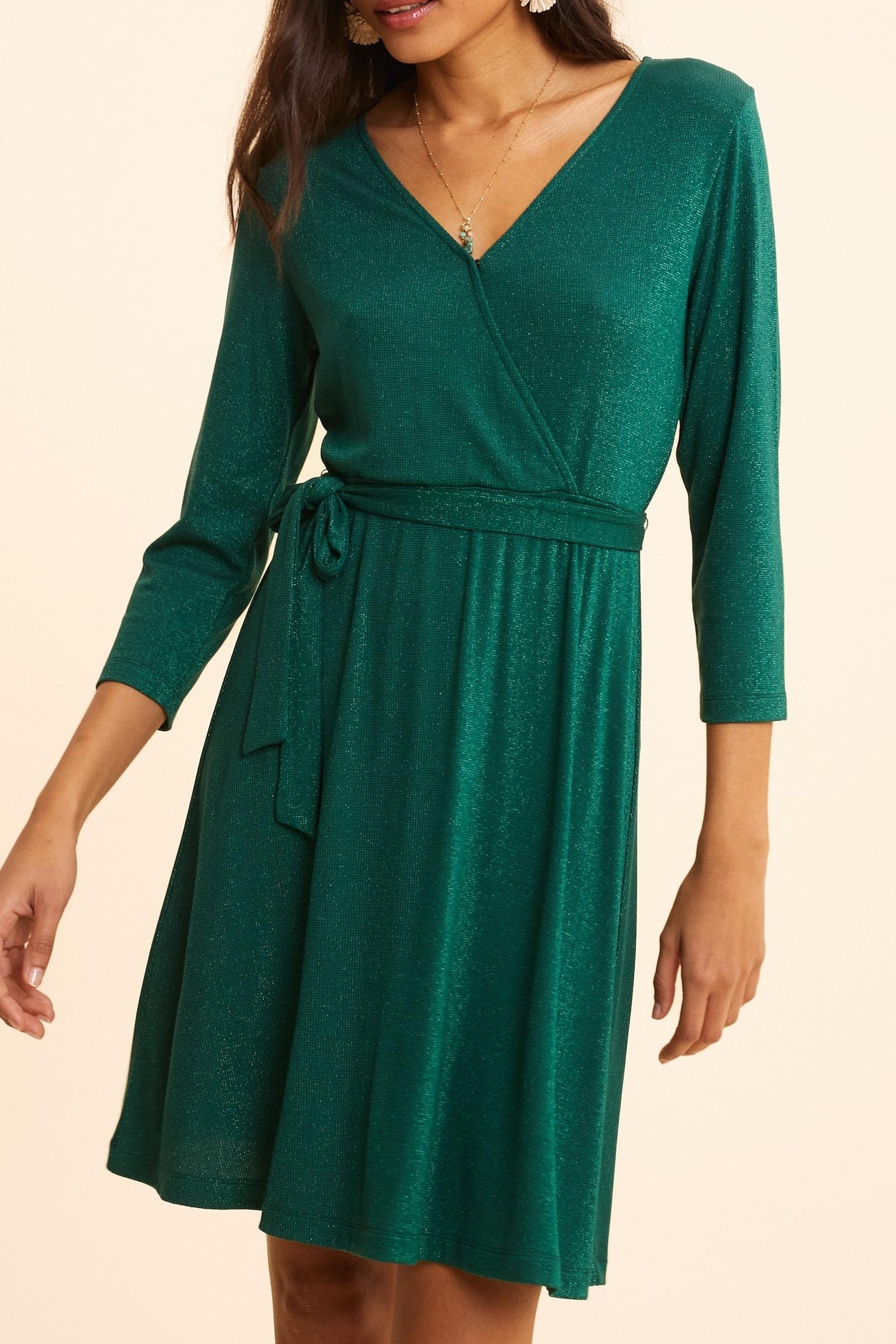 GREEN LUREX WAFFLE KNIT DRESS GREEN 1