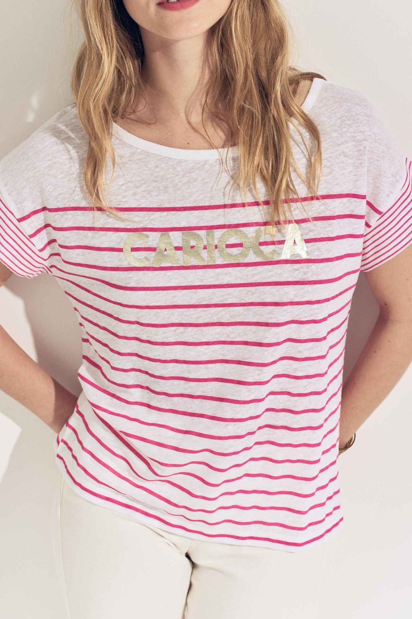 WHITE PINK STRIPE T-SHIRT AND DANCER 1