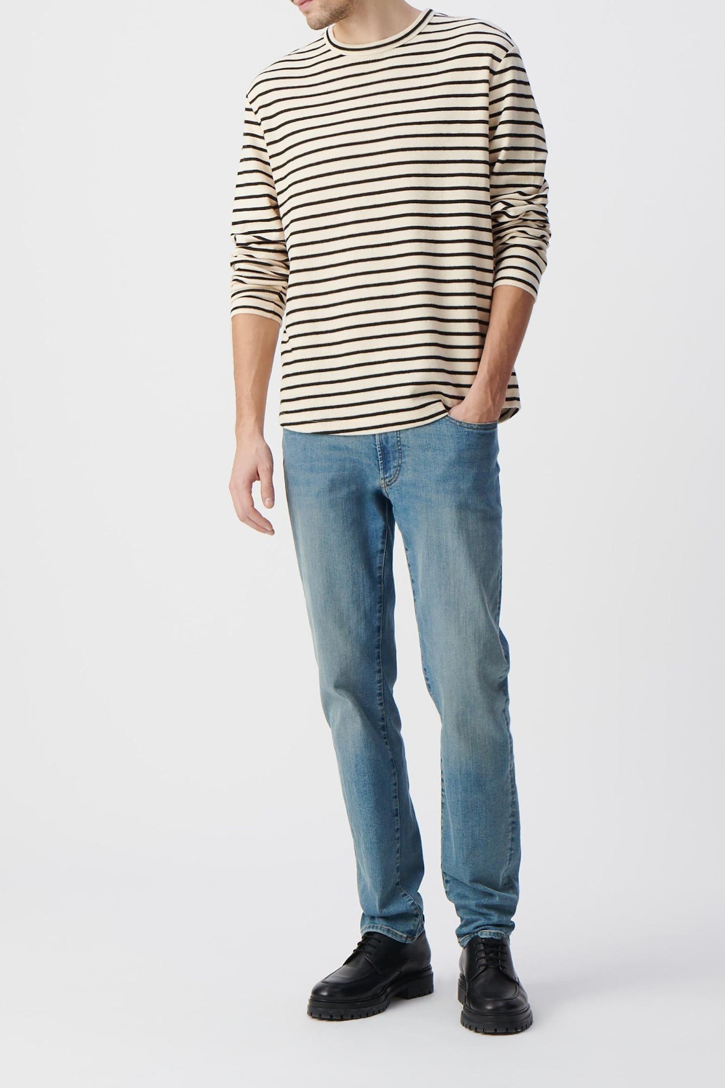 BLACK STRIPED LINEN SAILOR T-SHIRT WITH EMBROIDERY 1