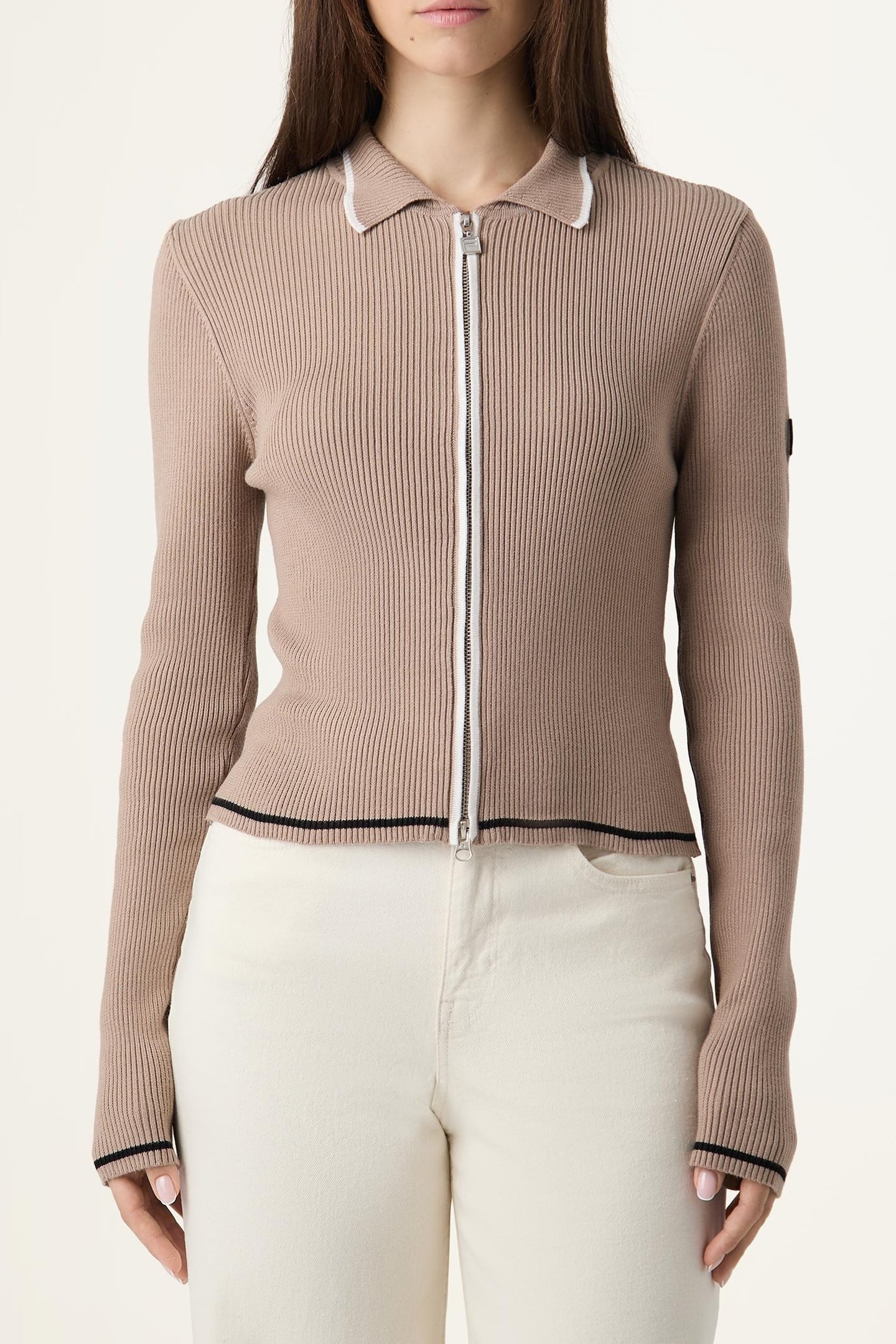 SIMONTE SLIM FULL-ZIP KNIT CARDIGAN TAUPE GRAY 1