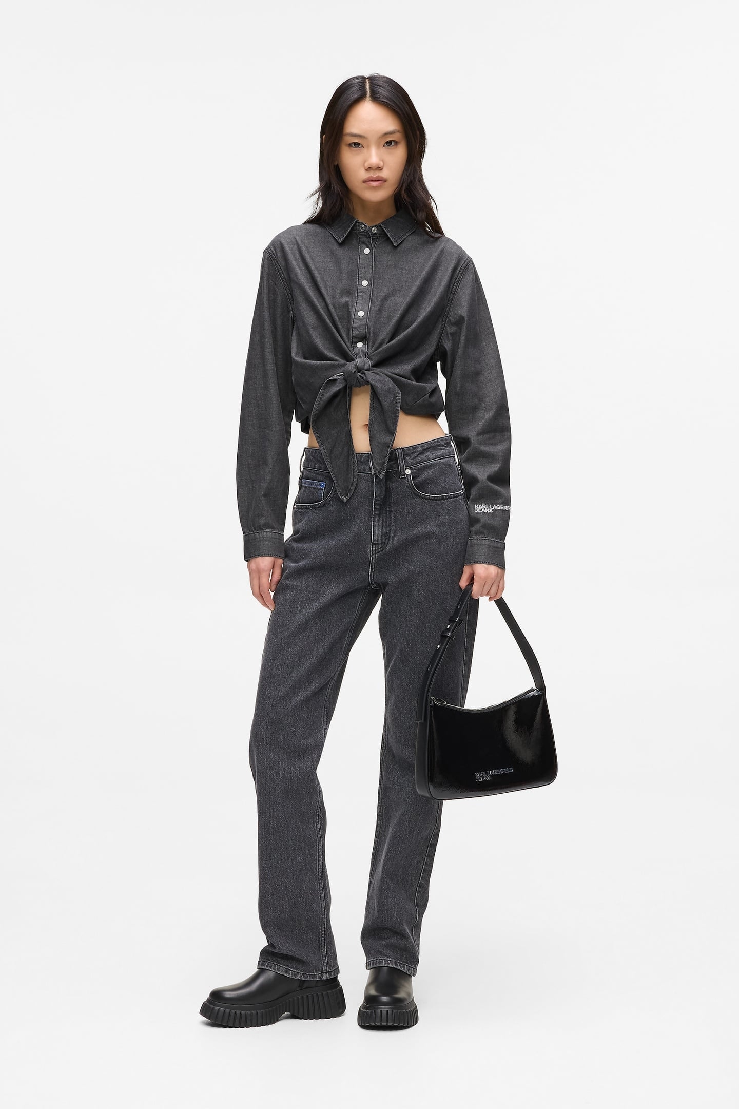 WASHED BLACK KLJ DENIM WRAP BLOUSE 3