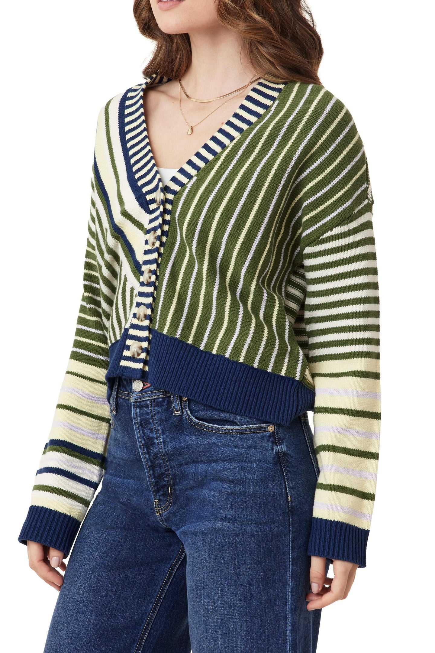 V NECK CARDIGAN GARDEN GREEN MIX 3