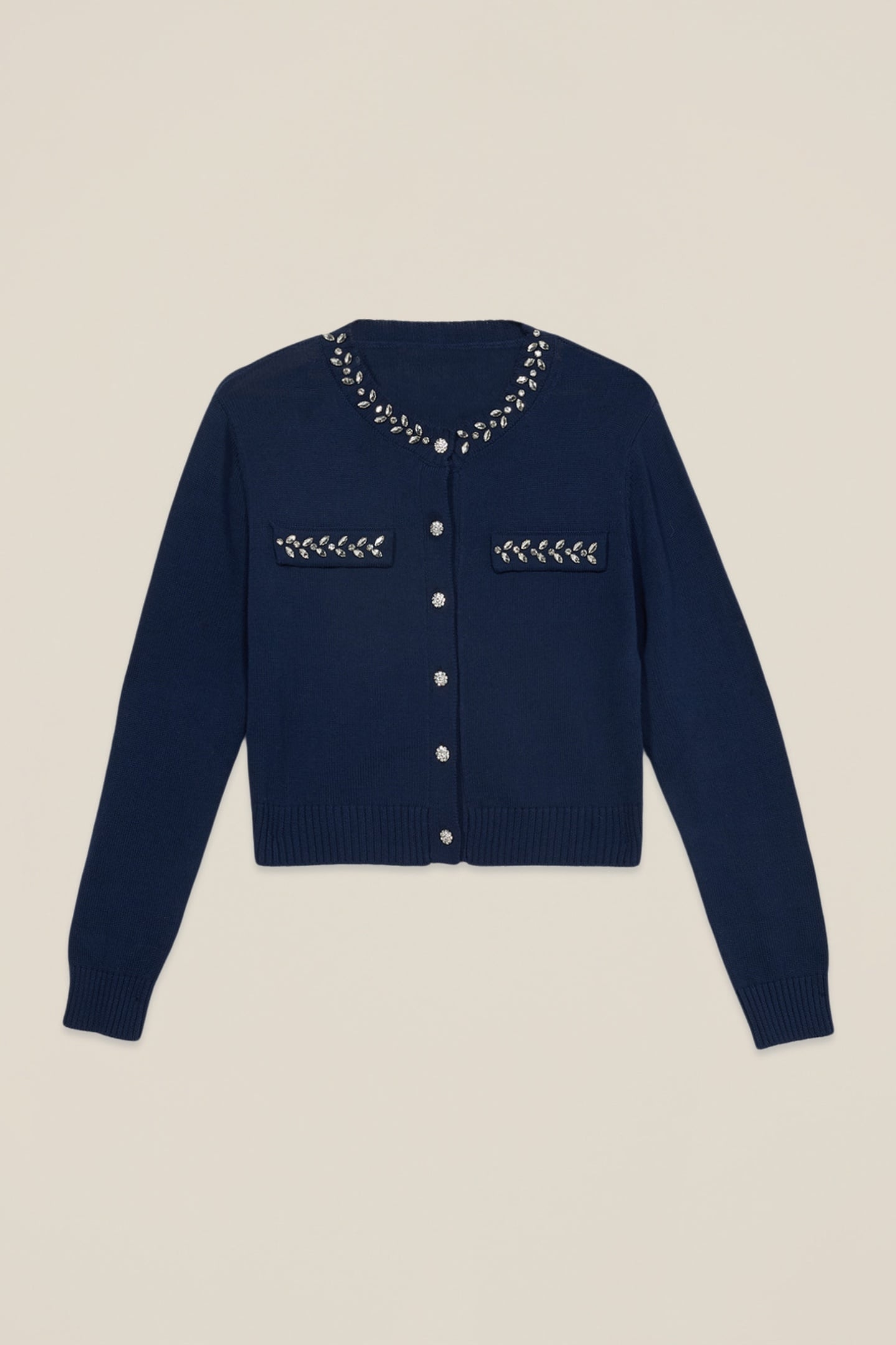 COTTON BLEND CARDIGAN WITH JEWEL DETAILS BLUE 3