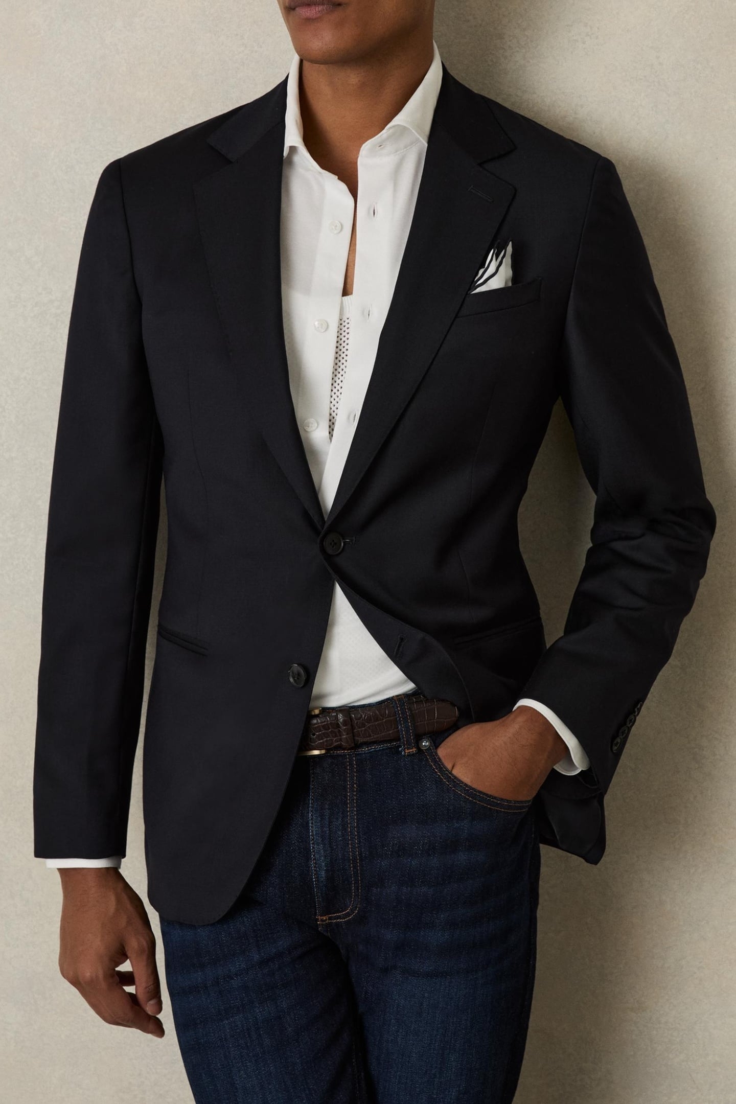 SB 2B NOTCH PLAIN WEAVE BLAZER NAVY 3