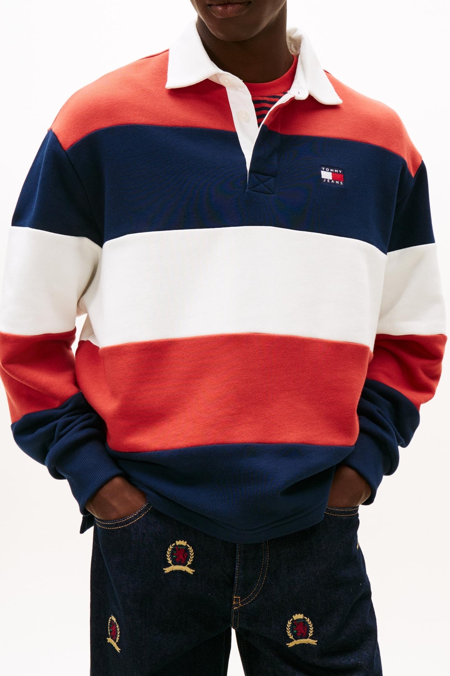 BADGE STRIPE RELAXED RUGBY SHIRT NAVY/RED/ECRU 5
