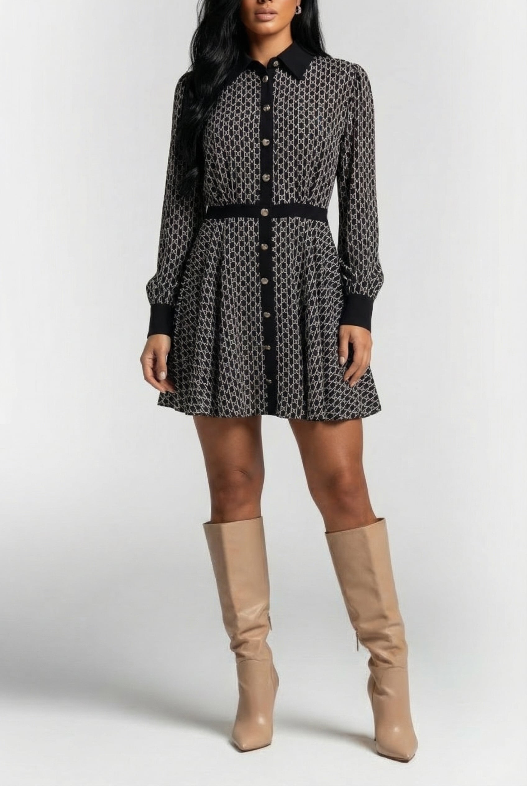 MARCIANO BY GUESS EDITH CHEMISIER DRES NEW MONOGRAM BLACK B 1